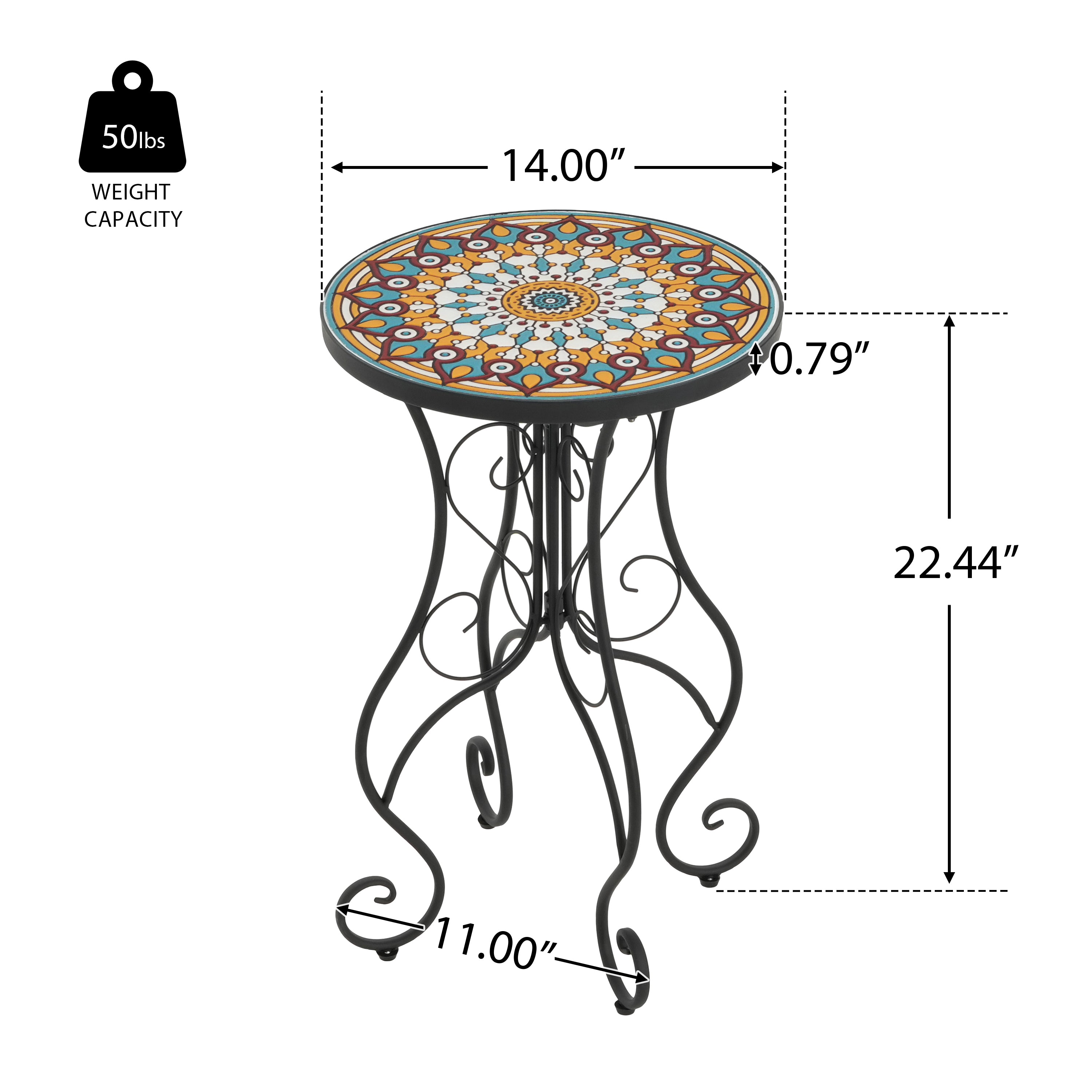 Unending Outdoor Ceramic Tile Side Table with Medallion Design