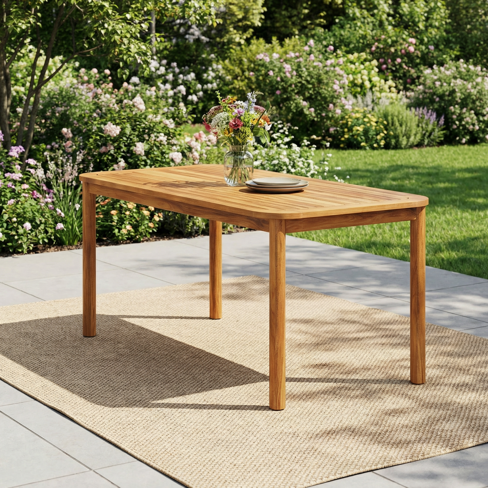 Modern 6-Person Acacia Wood Dining Table