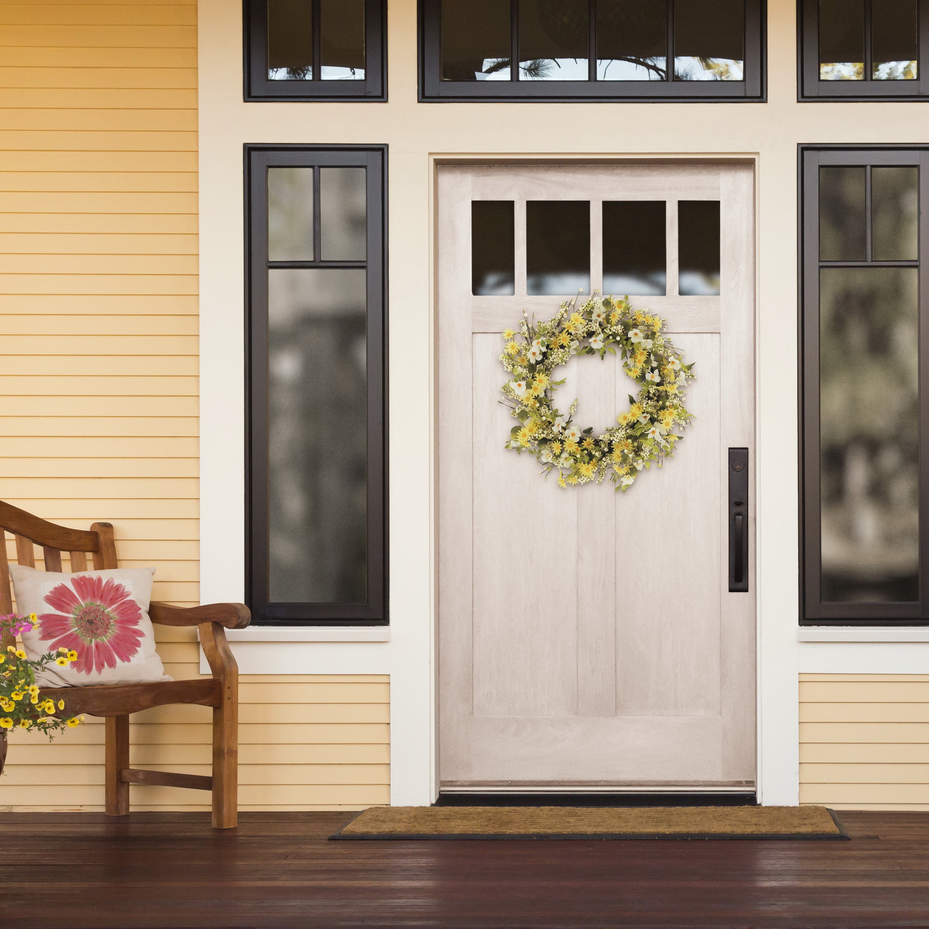 30" Artificial Dogwood and Daisy Floral Spring Wreath