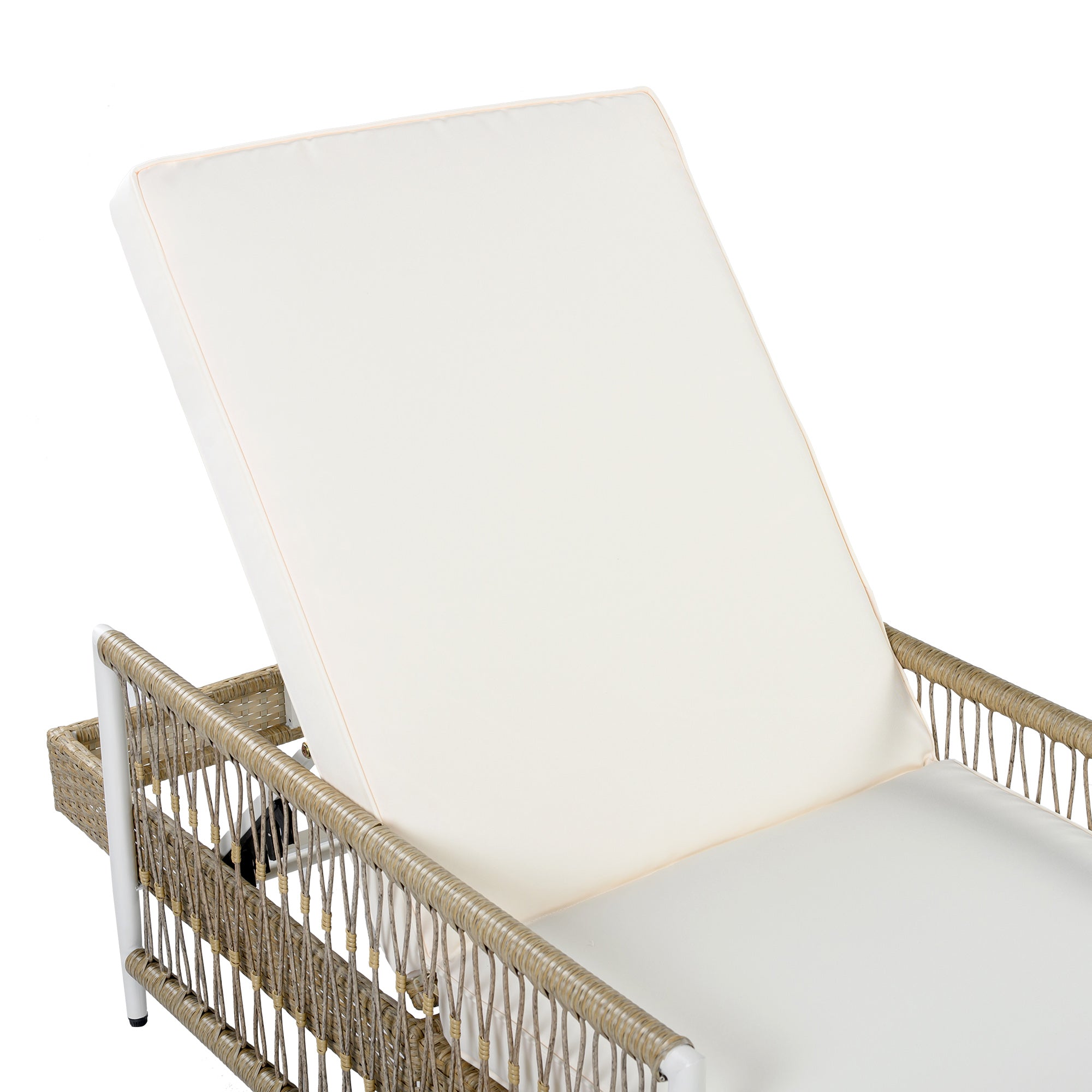 Outdoor All-Weather PE Rattan Chaise Lounge with 6 Gear Adjustable Recliner, Arms and Cushion