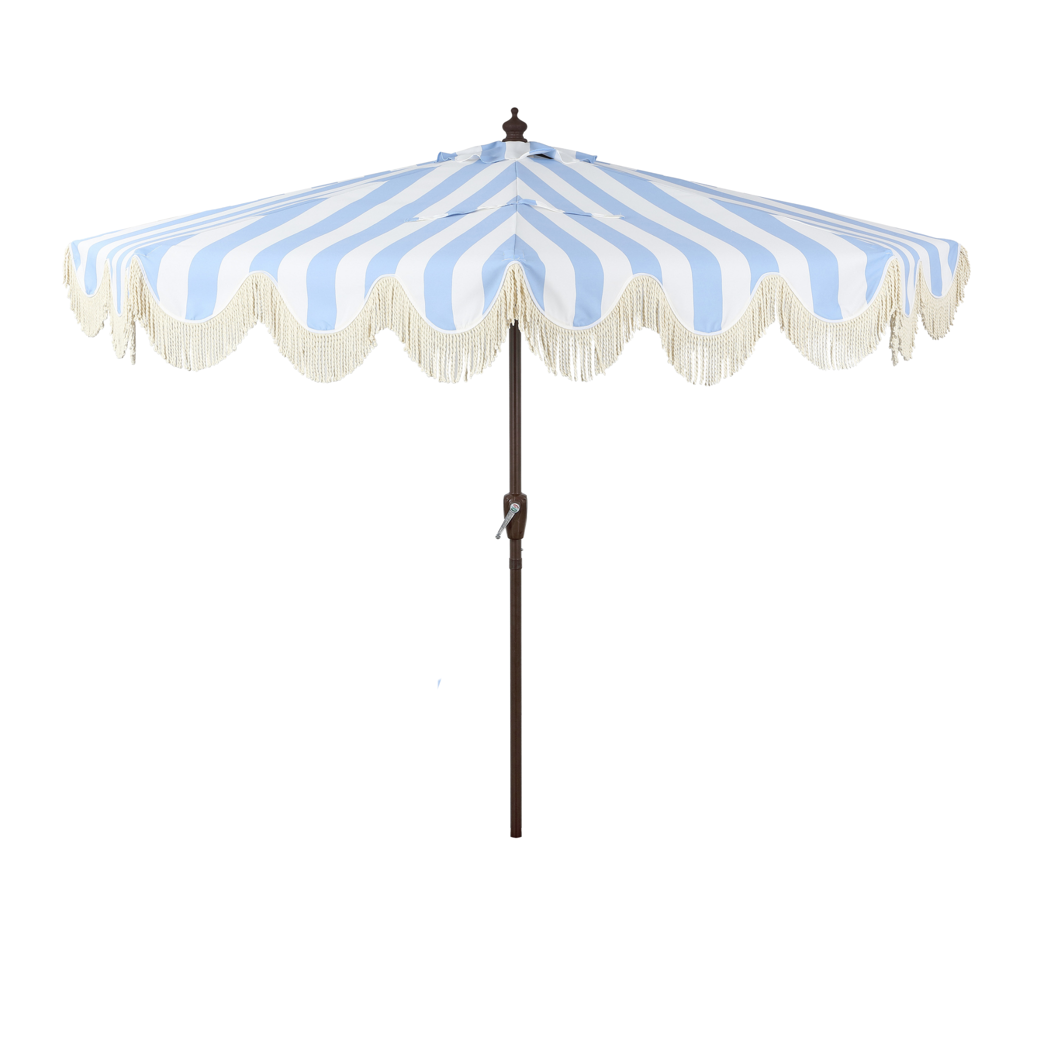 Beverly Stripe Designer Classic Scalloped Fringe Half Market Patio Umbrella with Crank