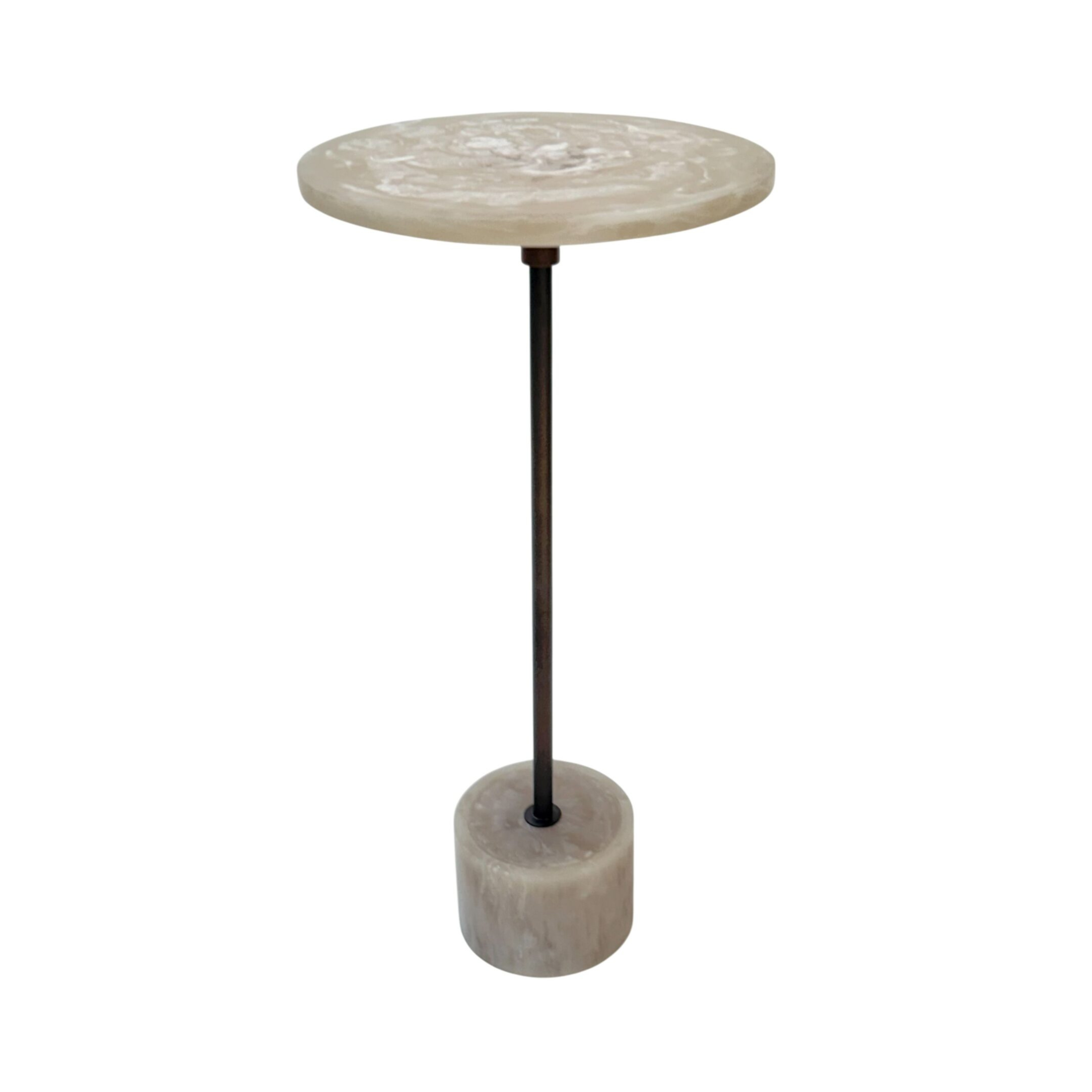 Solace Round Accent Table with Resin Top and Antique Copper Base