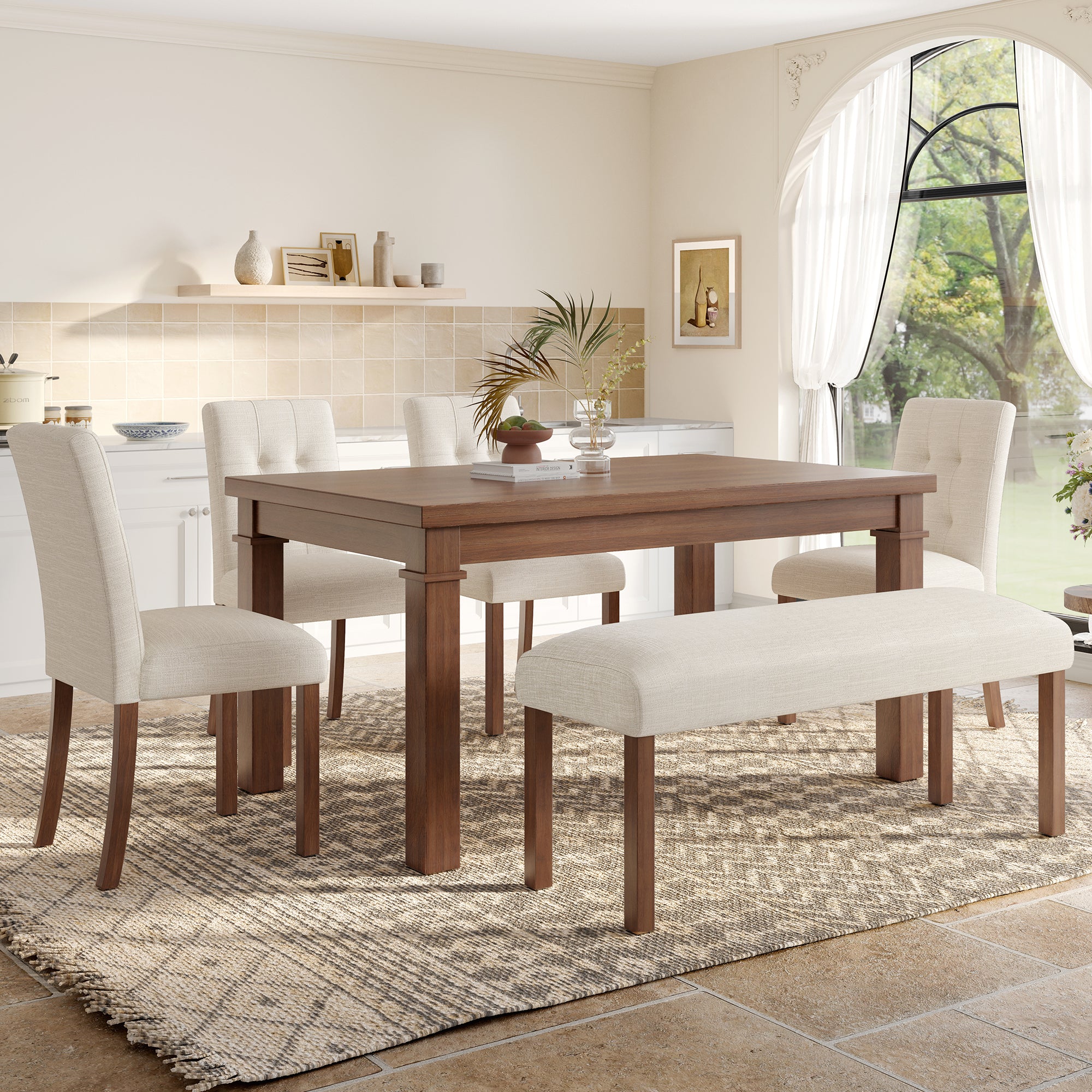 Franklin Modern 6-Piece Dining Set with 4 Upholstered Chairs & Bench