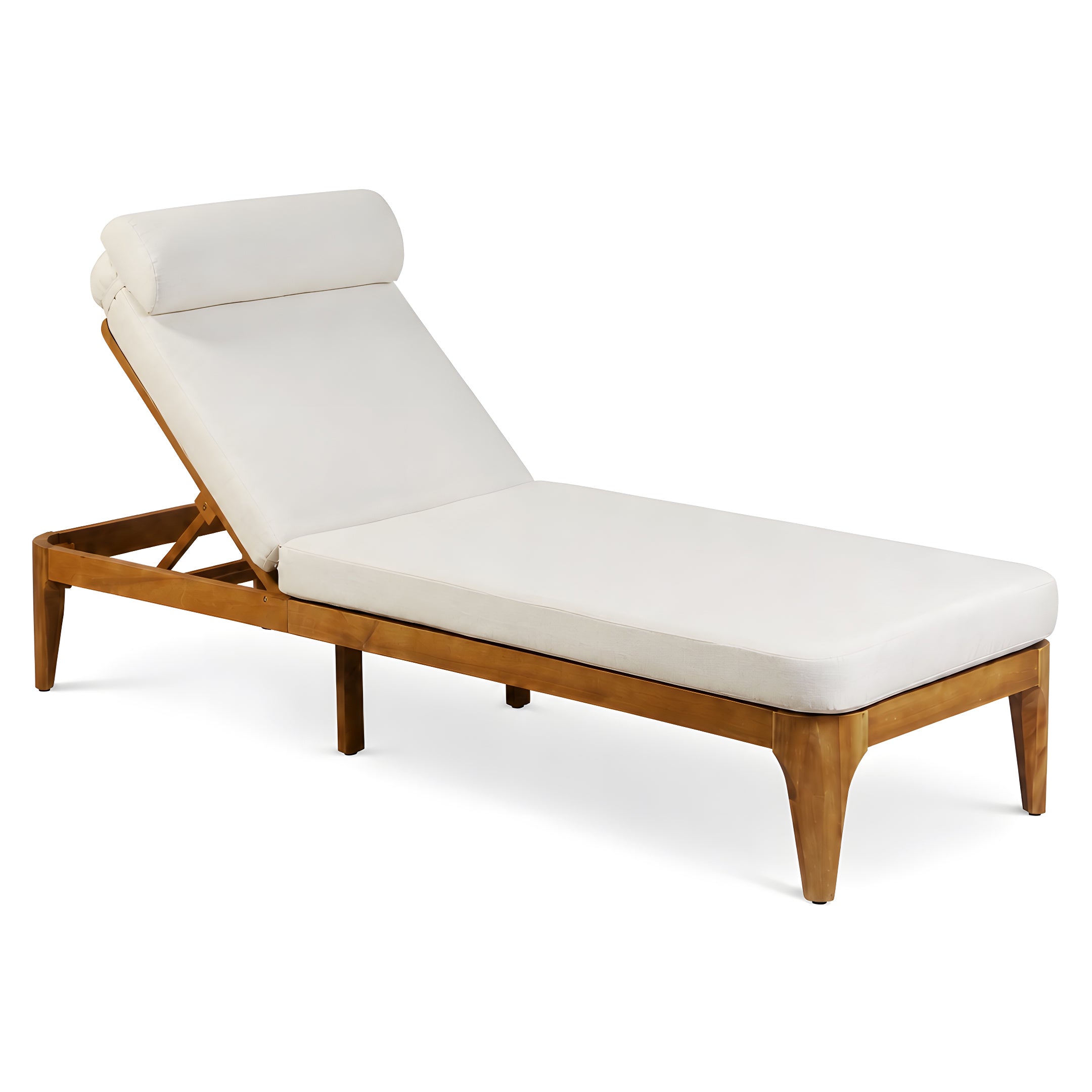 Outdoor Acacia Wood Sun Lounge Chair, Patio Recliner with Adjustable Backrest and Head Pillow