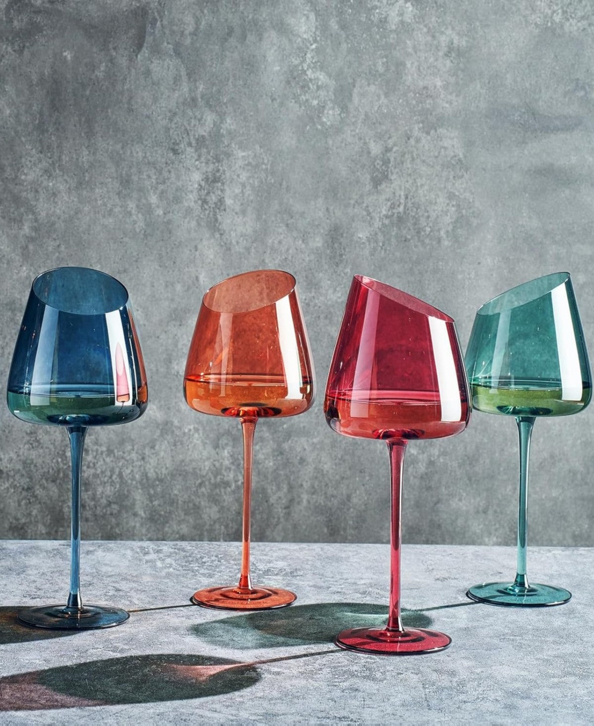Slanted Stemmed Wine Glasses Muted Set of 4