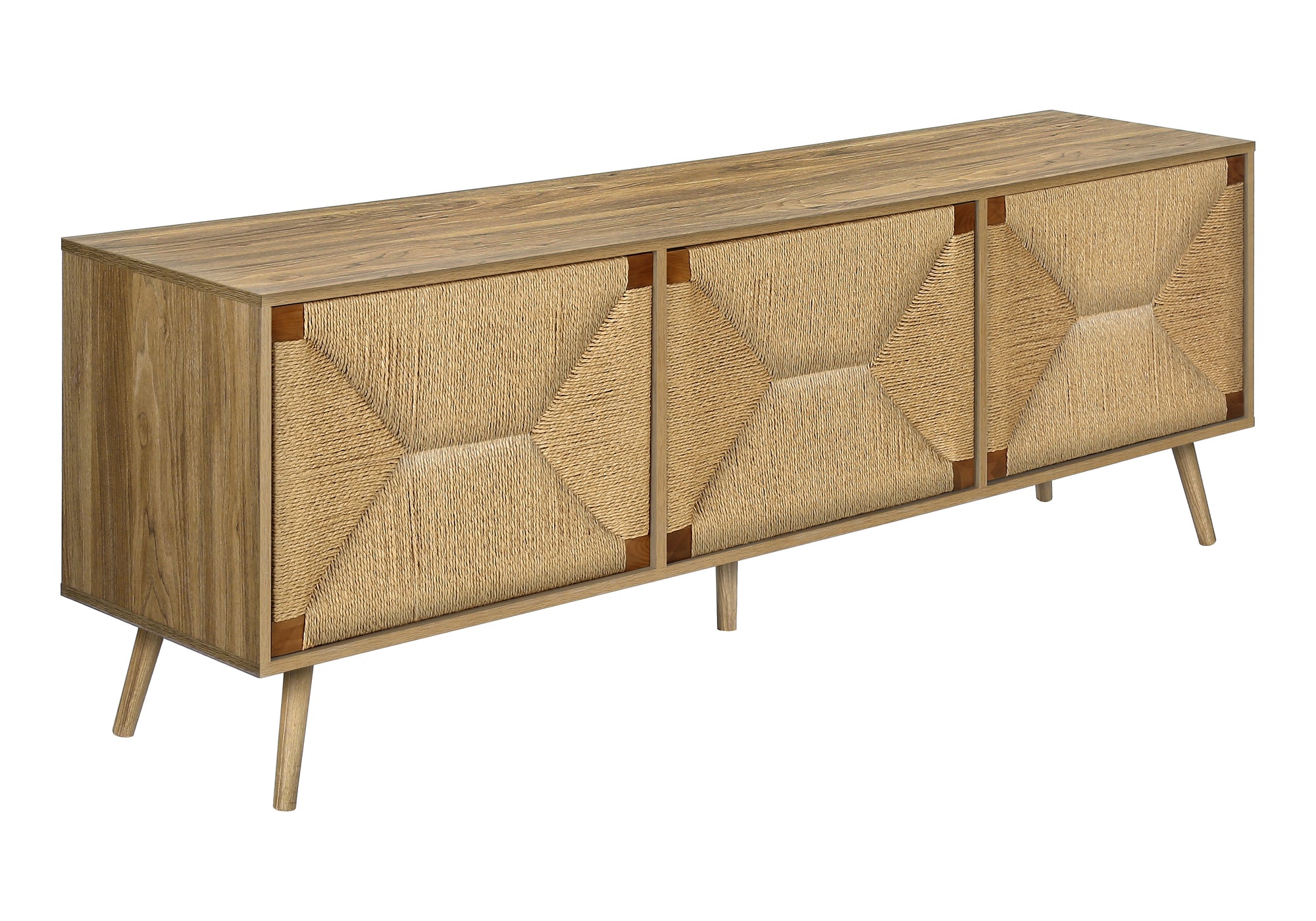Mid Century Seagrass-Look TV Stand