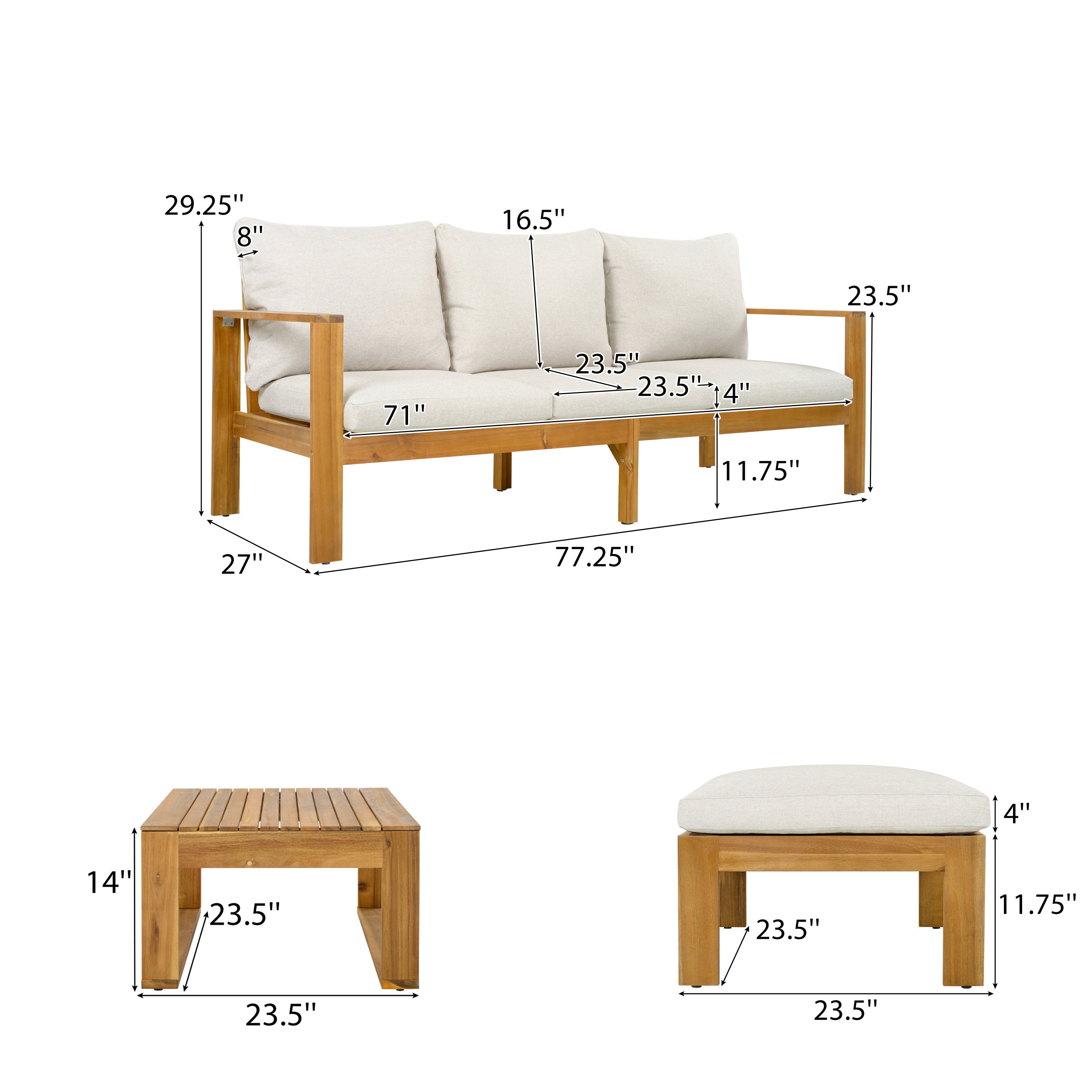 Outdoor 3 Piece Acacia Sectional Patio Sofa Set