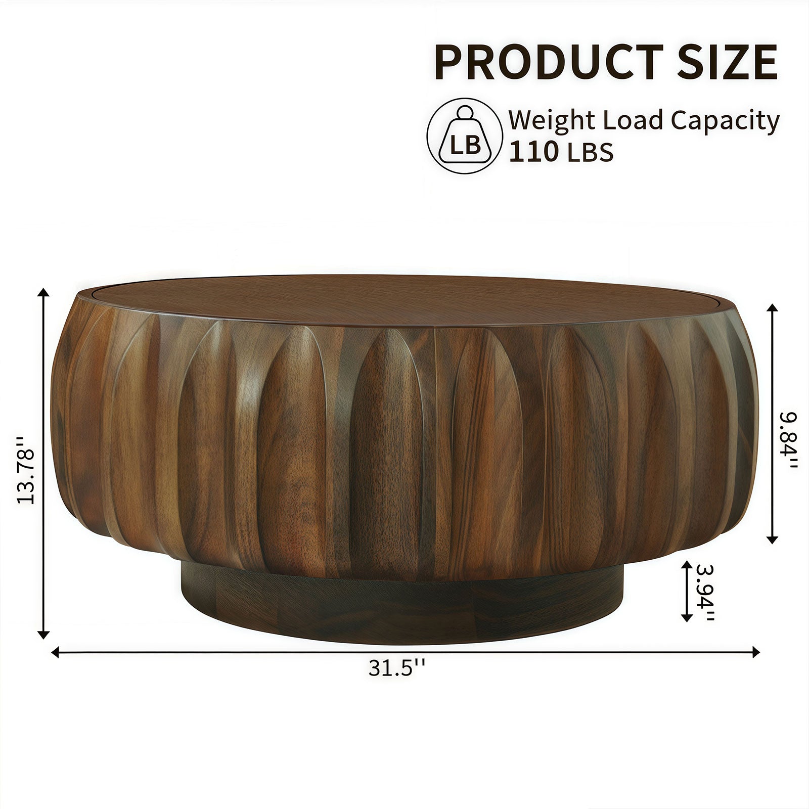 Round Solid Wood Carved Coffee Table