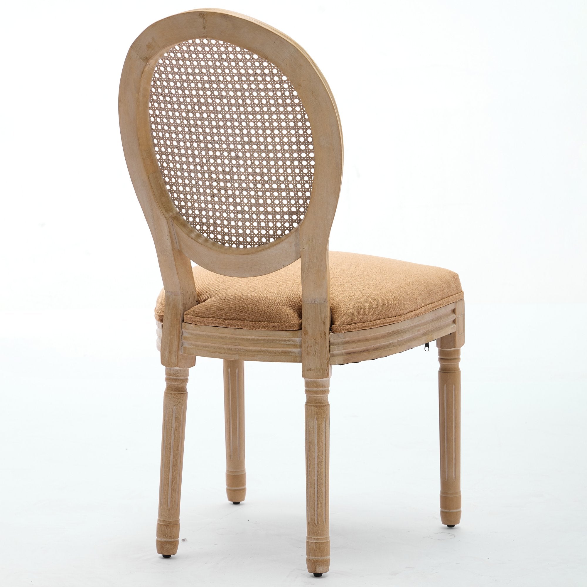 French Country Dining Chairs with Round Rattan Backrest, Set of 2