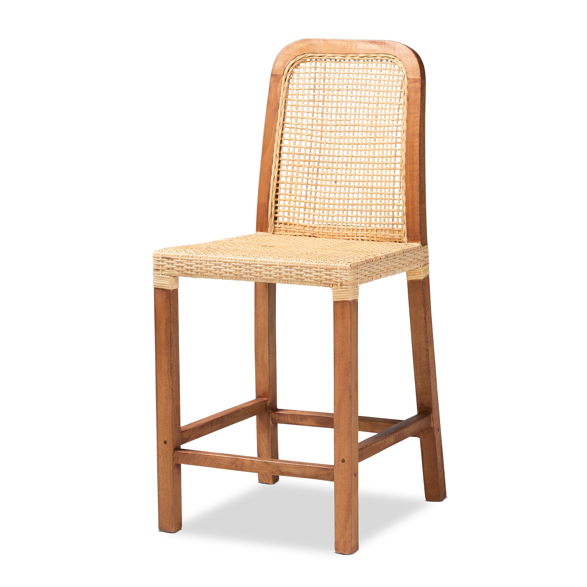 Kerri Mahognay Wood and Rattan Counter Stool