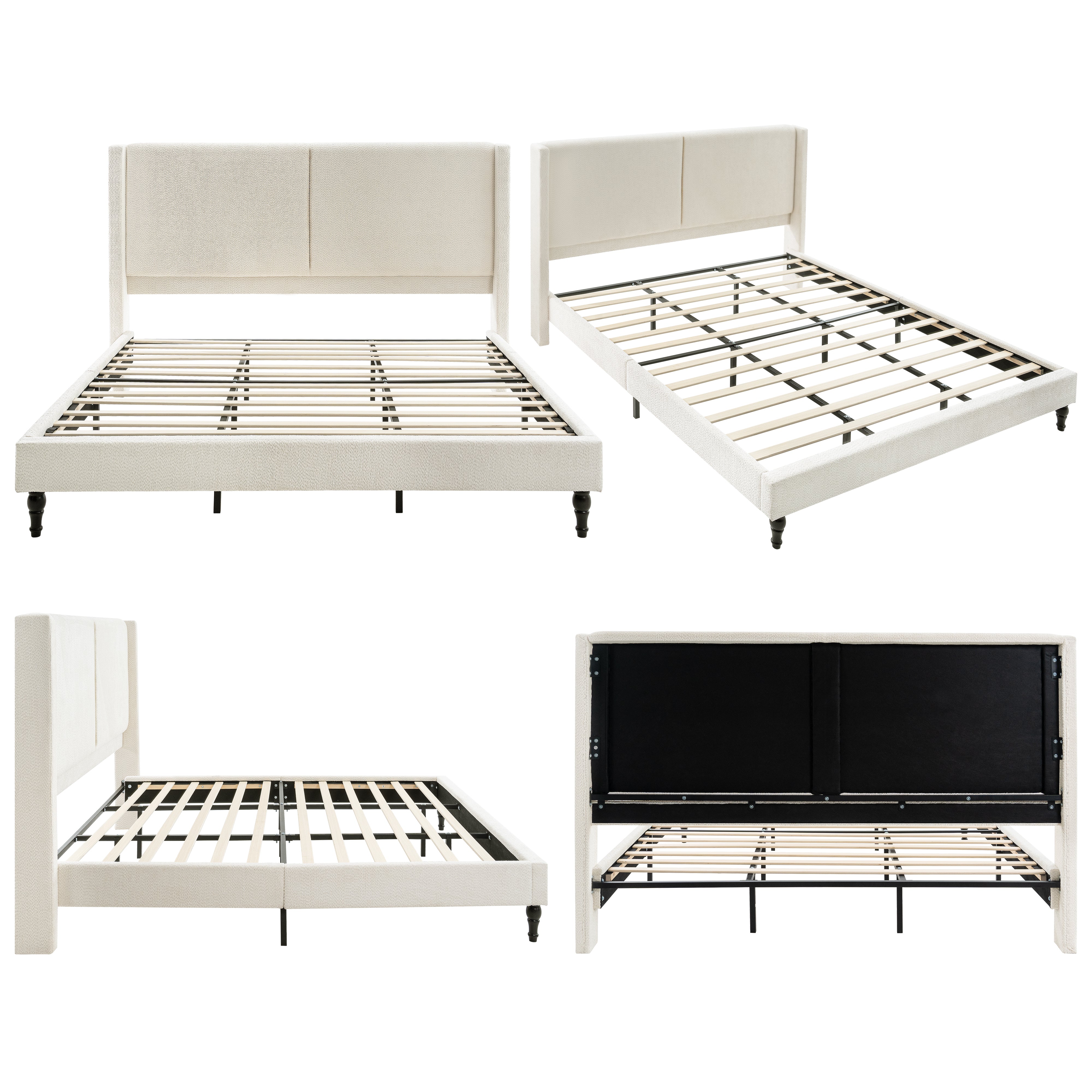 Bed Frame with 55.5"High Back Boucle Upholstered Headboard