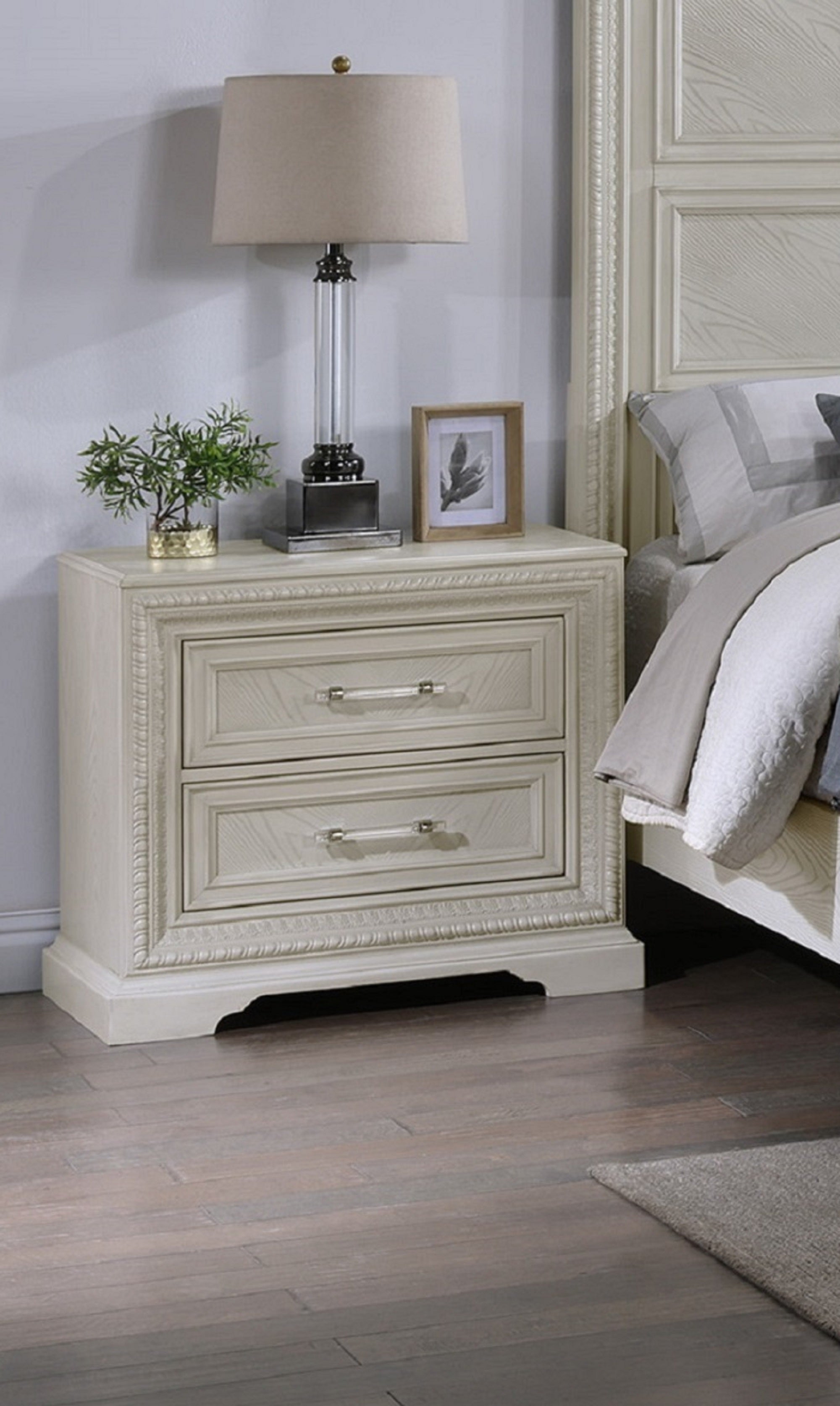 Kelsea Antique White 2-Drawer Storage Nightstand