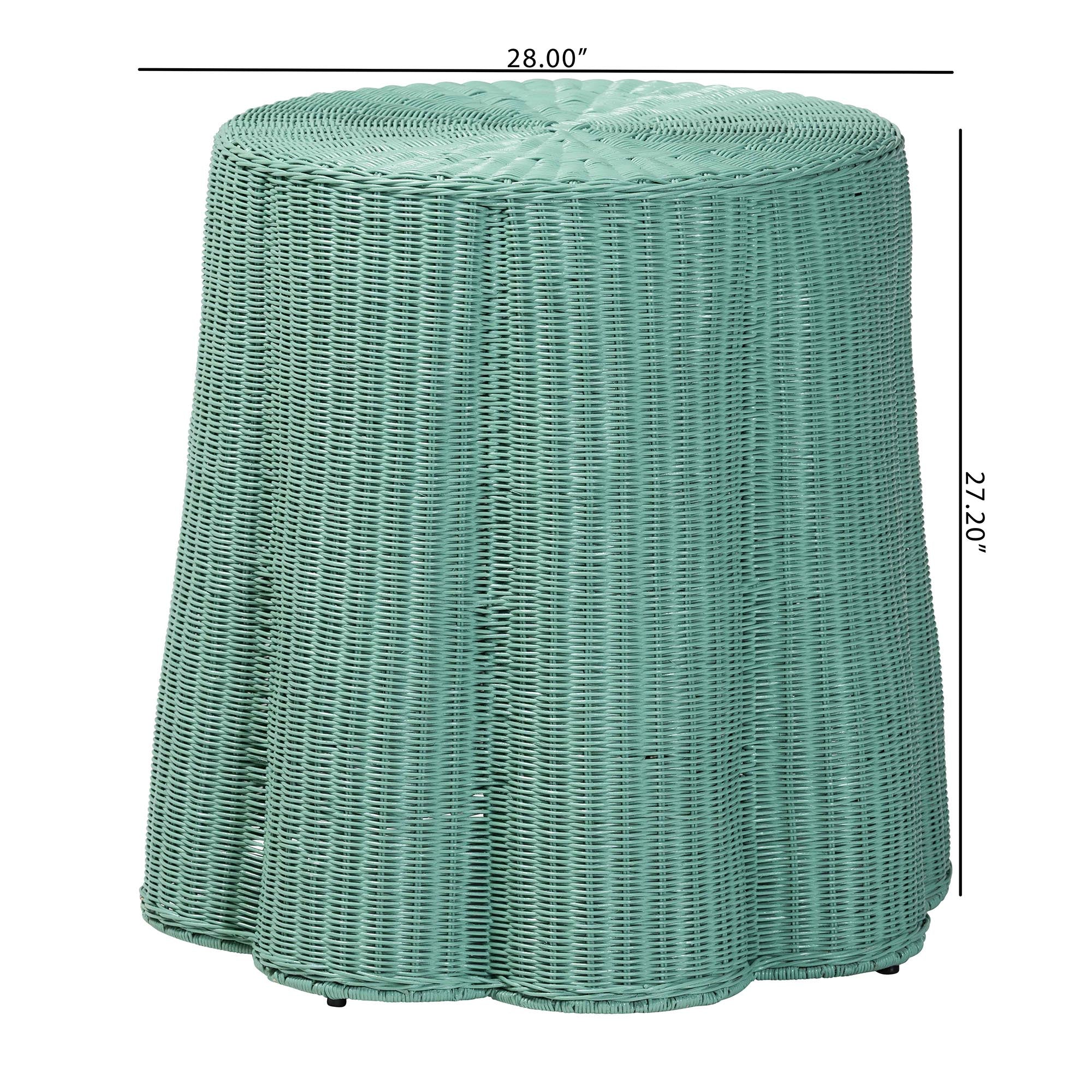 Palm Bohemian Seafoam Green Scallop Rattan Accent Table