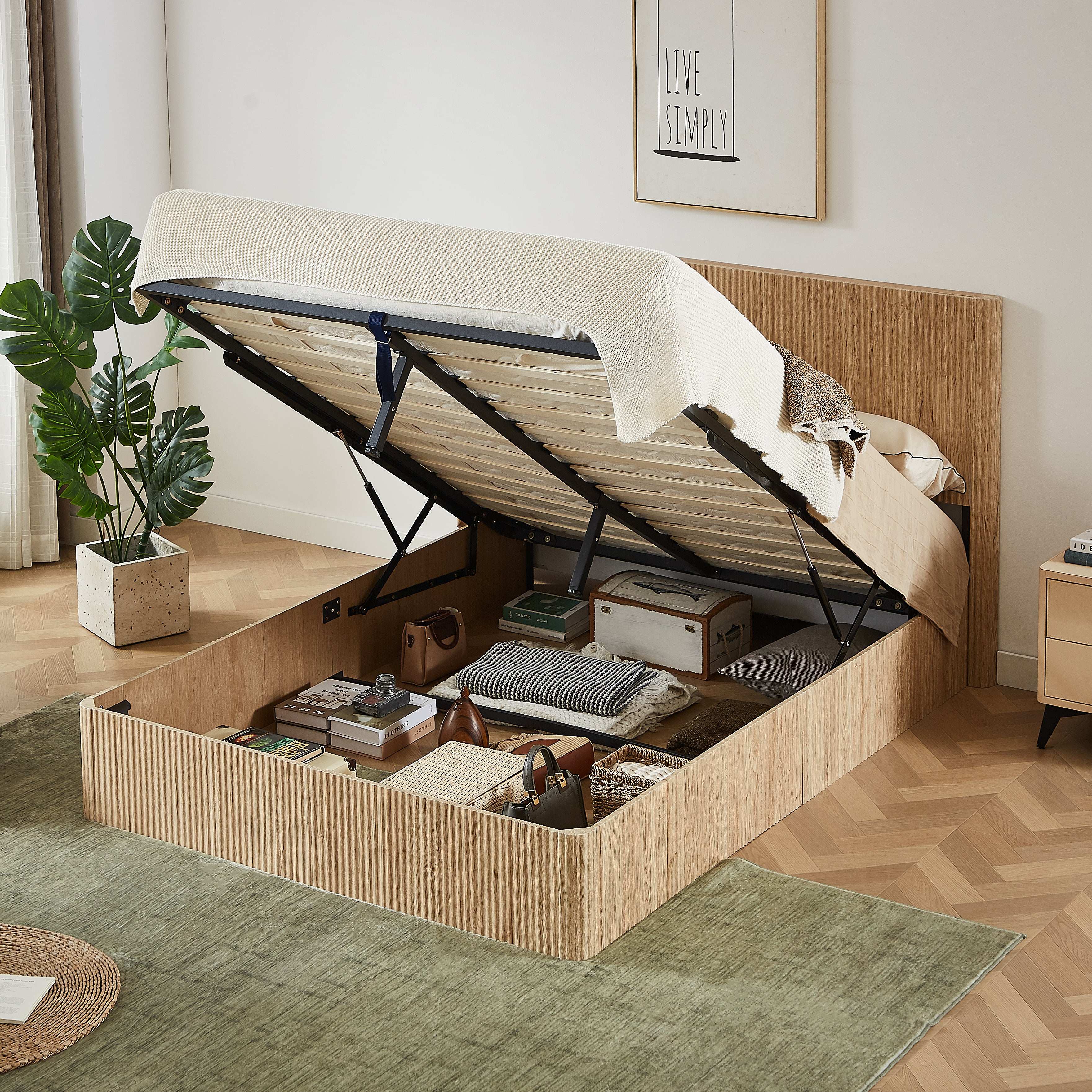 Fluted Lift Up Storage Bed