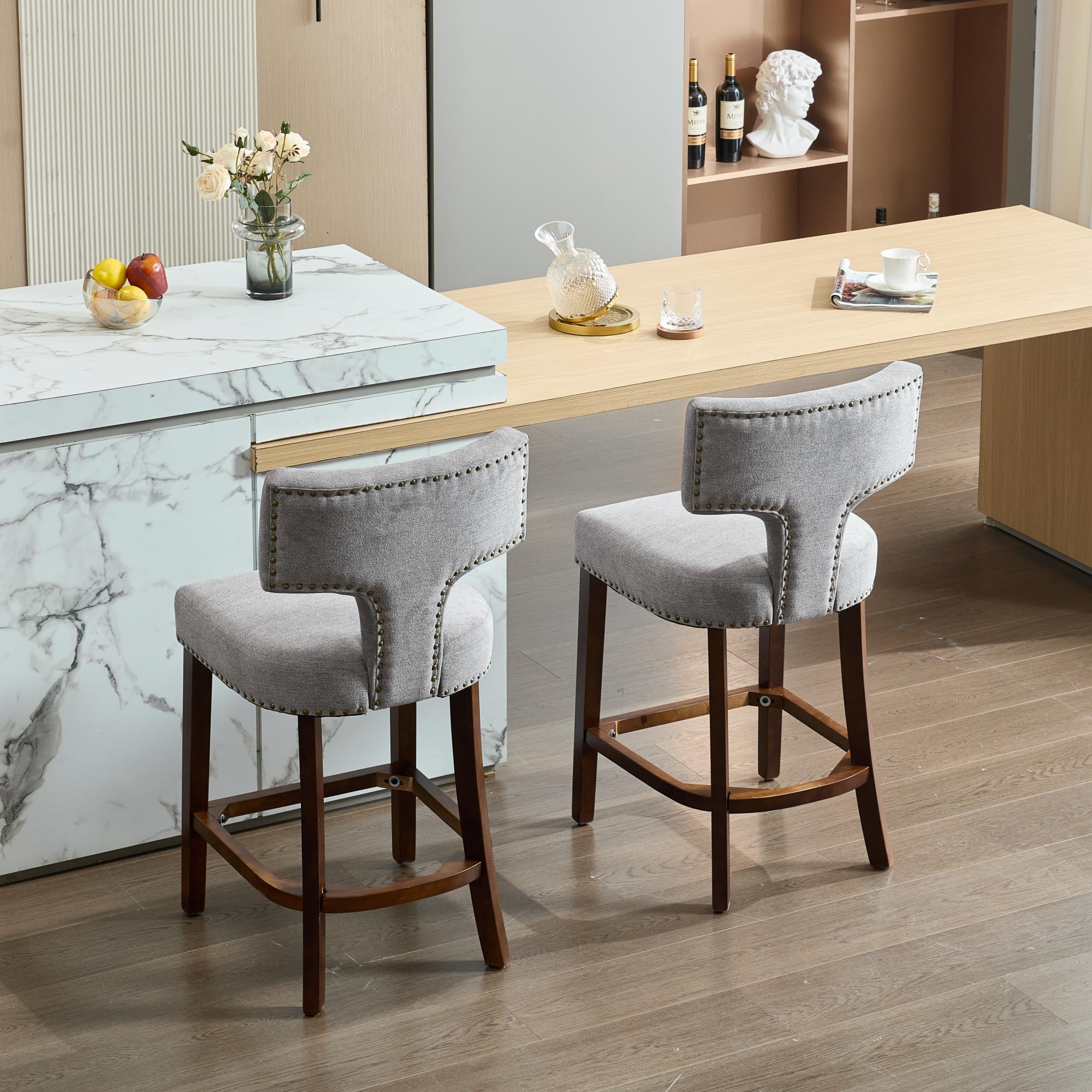 Upholstered T-Back Counter Height Bar Stools, Set of 2