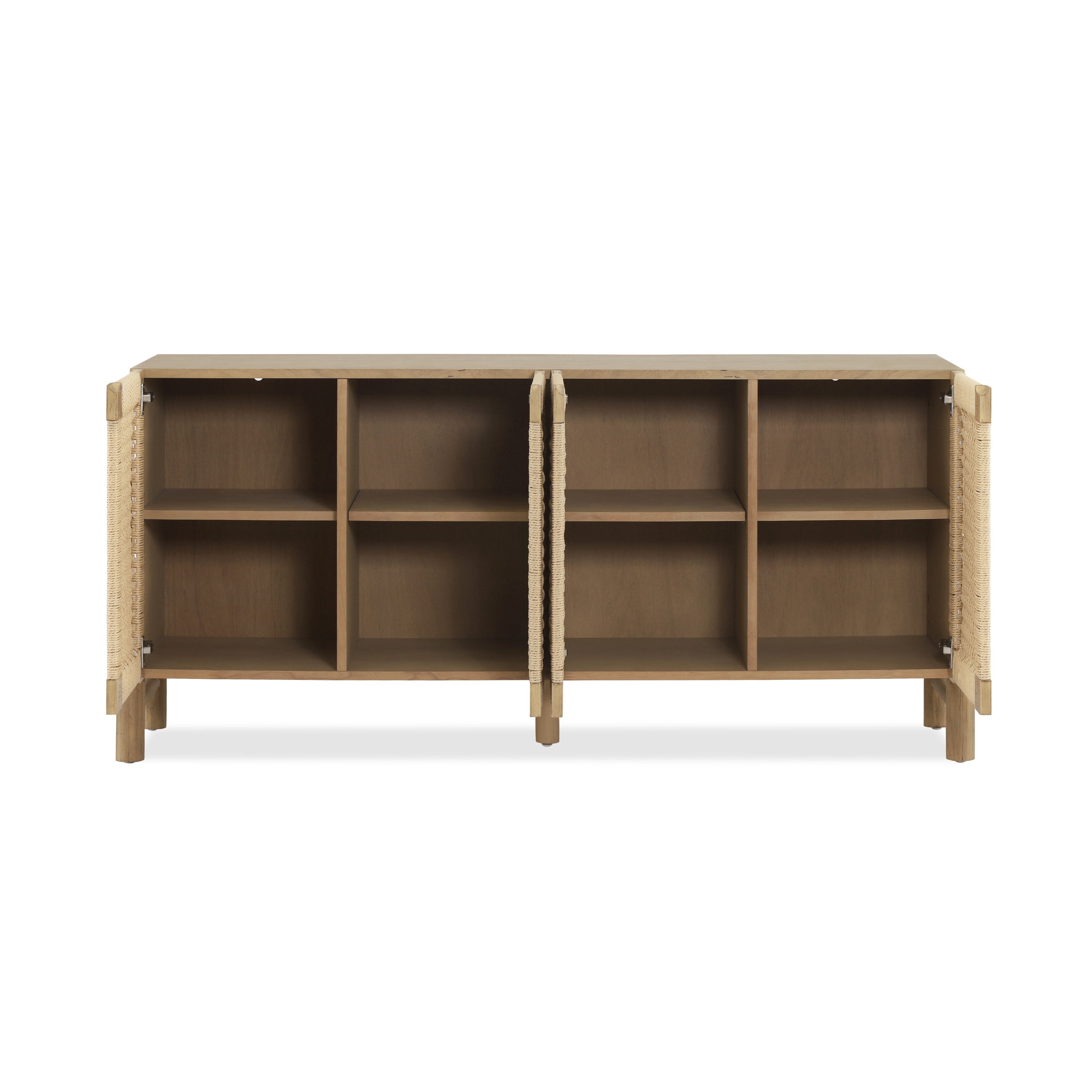 Natural Farmhouse Cabinet with Handwoven Paper Rope Doors, Solid Wood Legs and Natural Finish, for Hallway, Entryway or Living Room