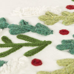 Hand Embroidered Cotton Wreath Pillow Cover