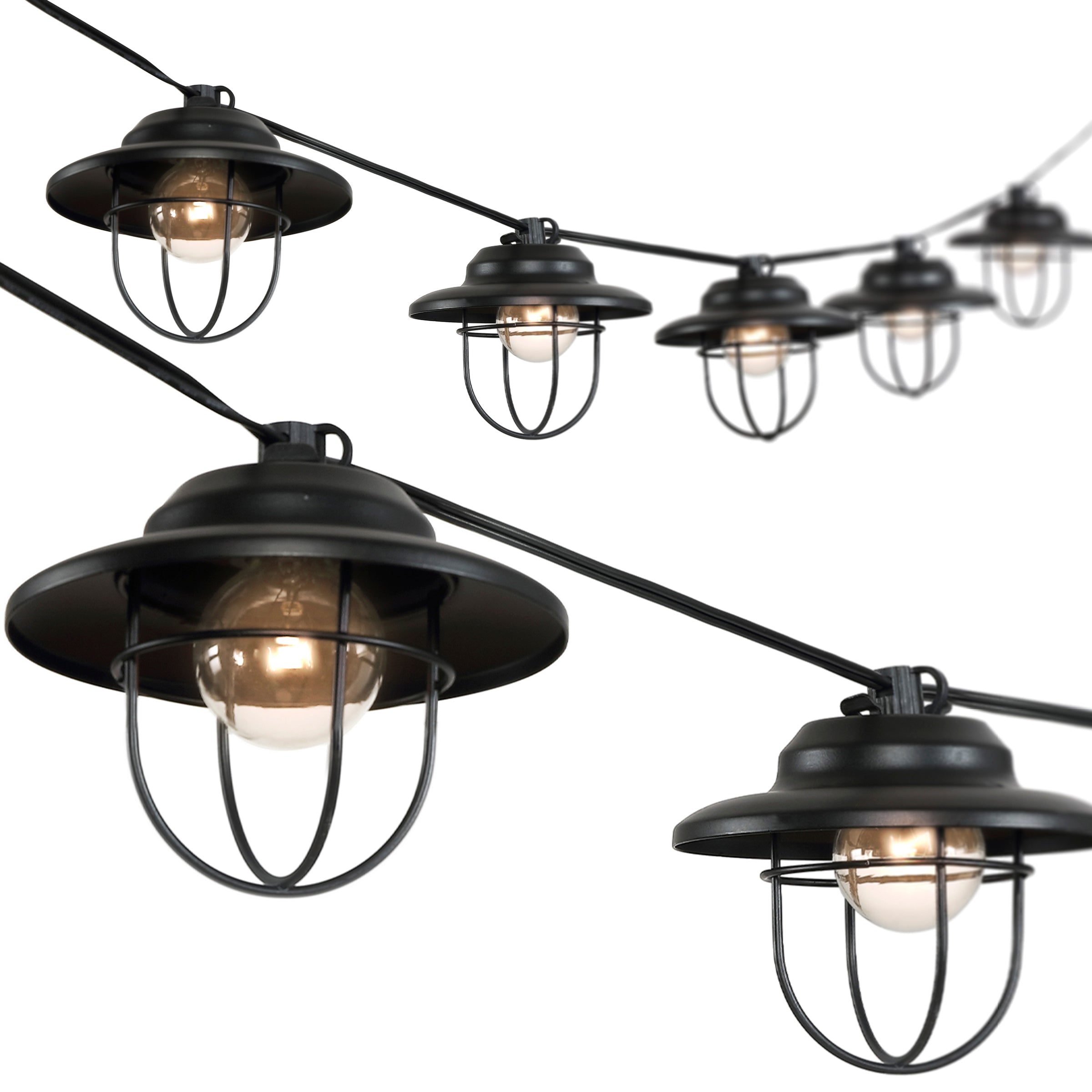 10-Light Indoor/Outdoor Rustic Farmhouse Incandescent G40 Metal Cage Shade String LightS