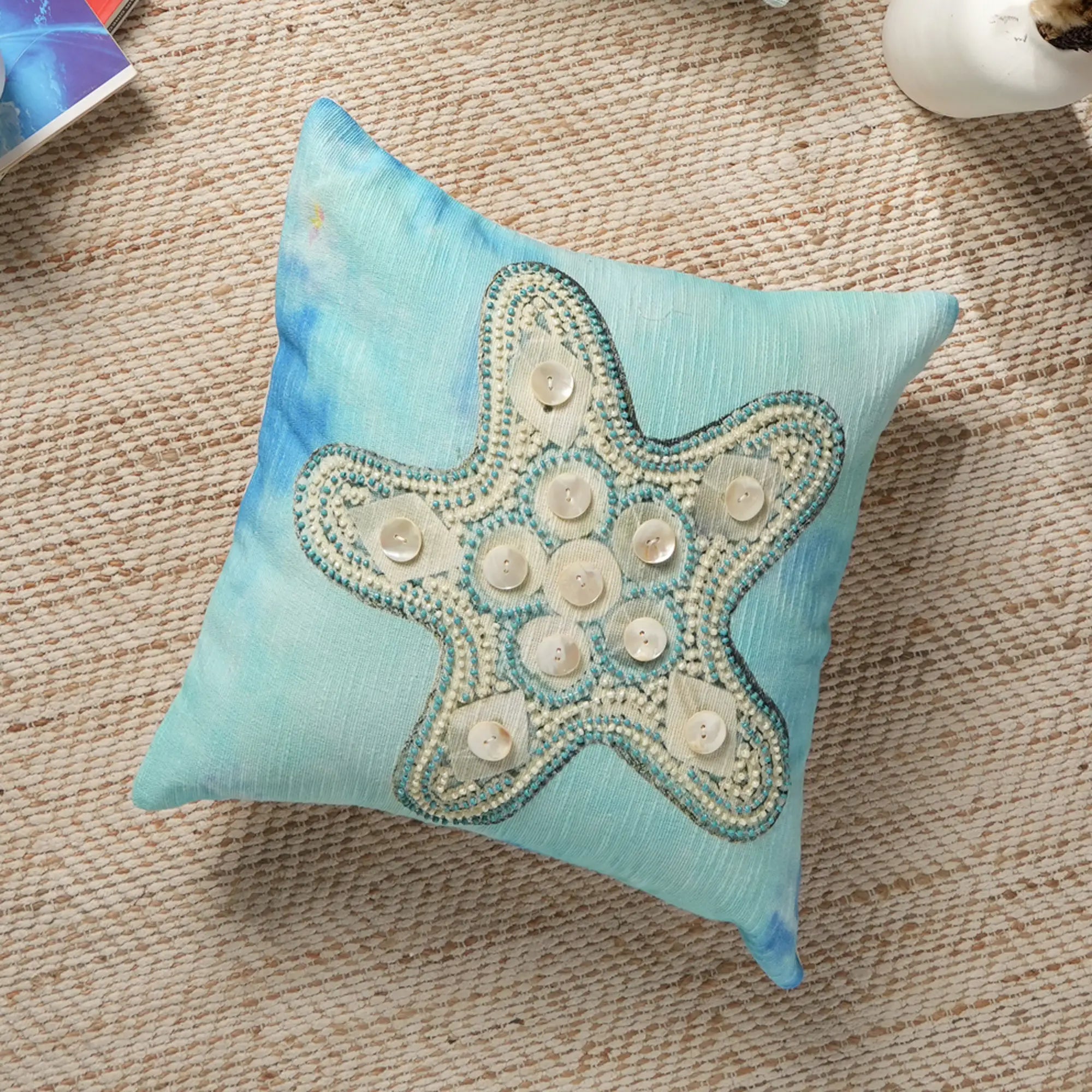Print & Beadwork Starfish Pillow