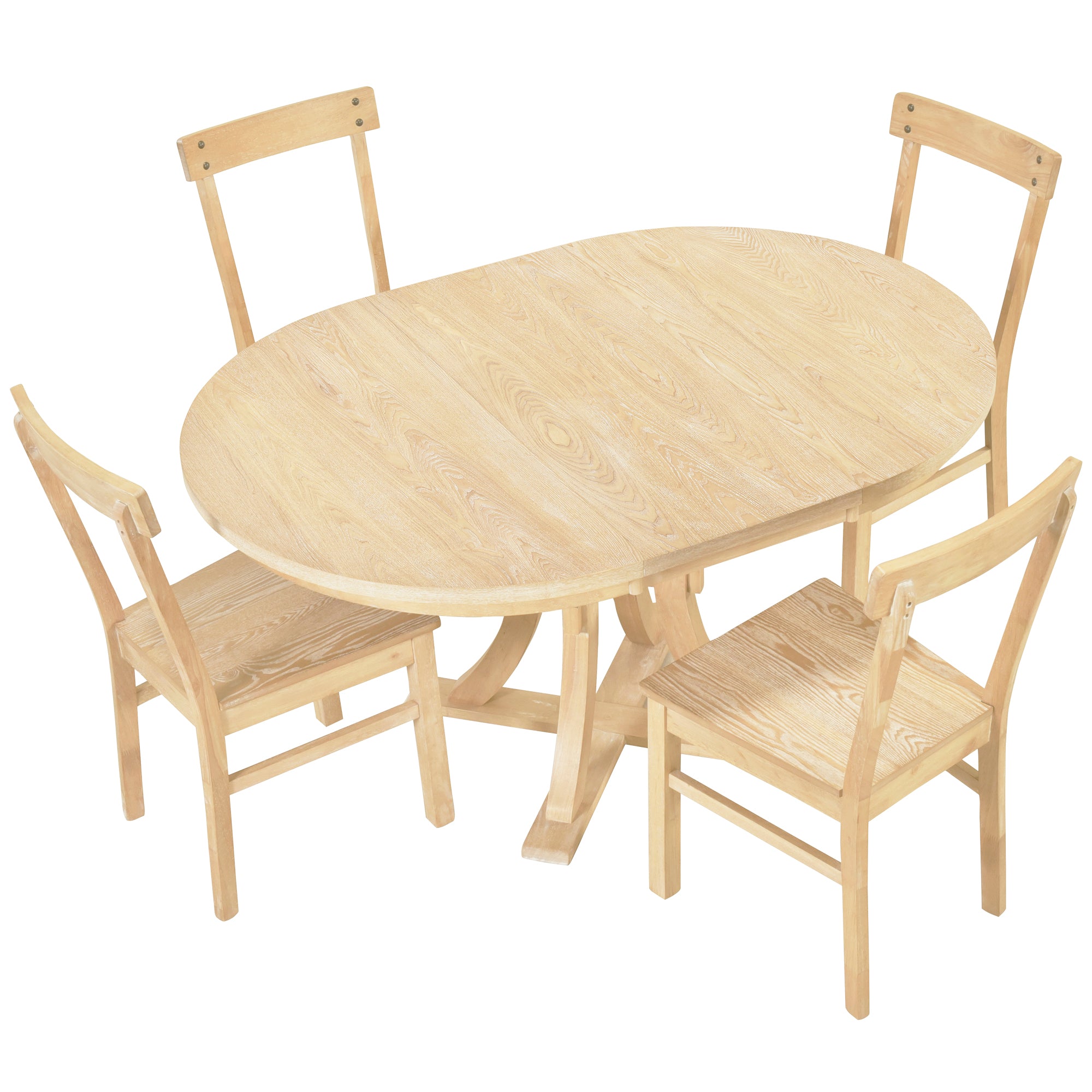 5-Piece Dining Set with Extendable Round Table and 4 Open Back Chairs