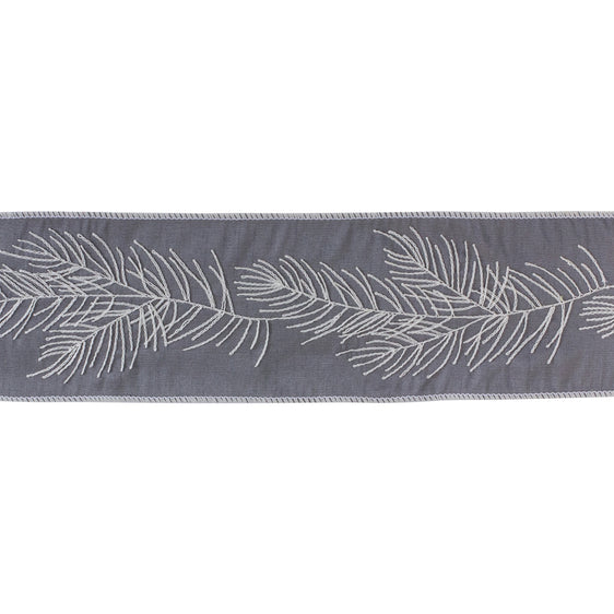 4" Grey Pine Polyester Ribbon, Set of 2