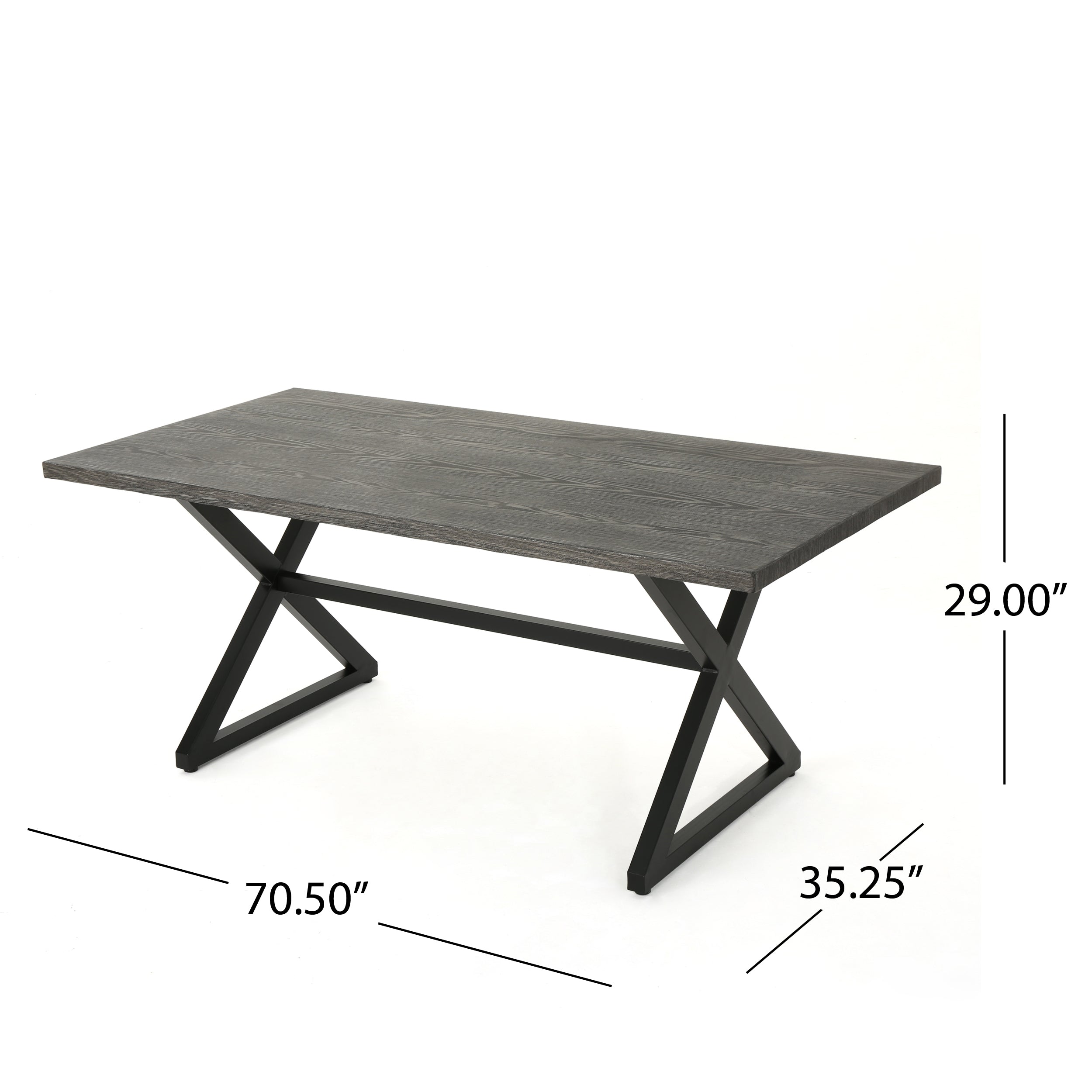 Rolando Outdoor Aluminum Dining Table with Steel Frame, Grey / Black