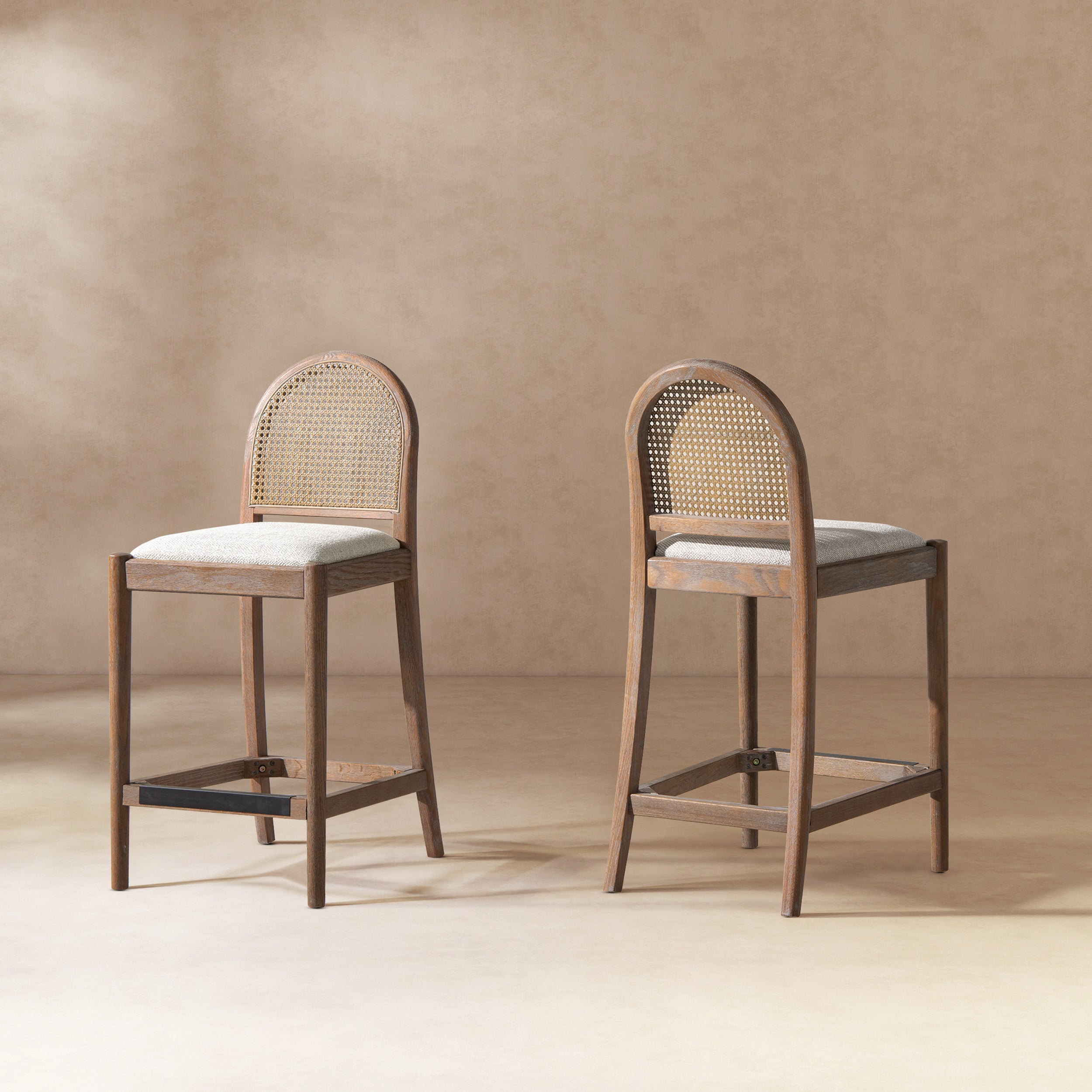 Panama 26.5" Curved Back Cane Rattan Counter Stool, Set of 2