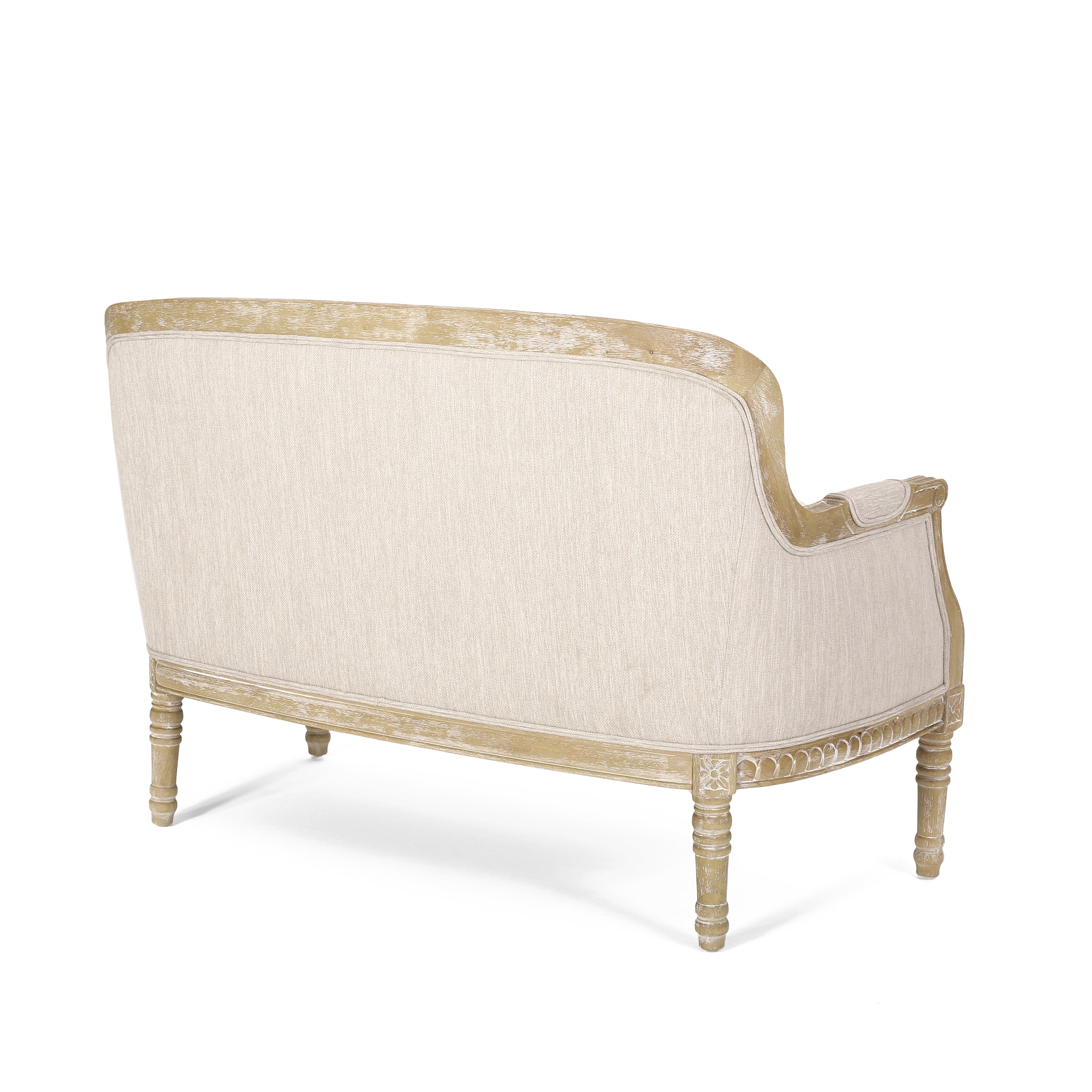 Upholstered Loveseat with Turned Legs and Recessed Arms
