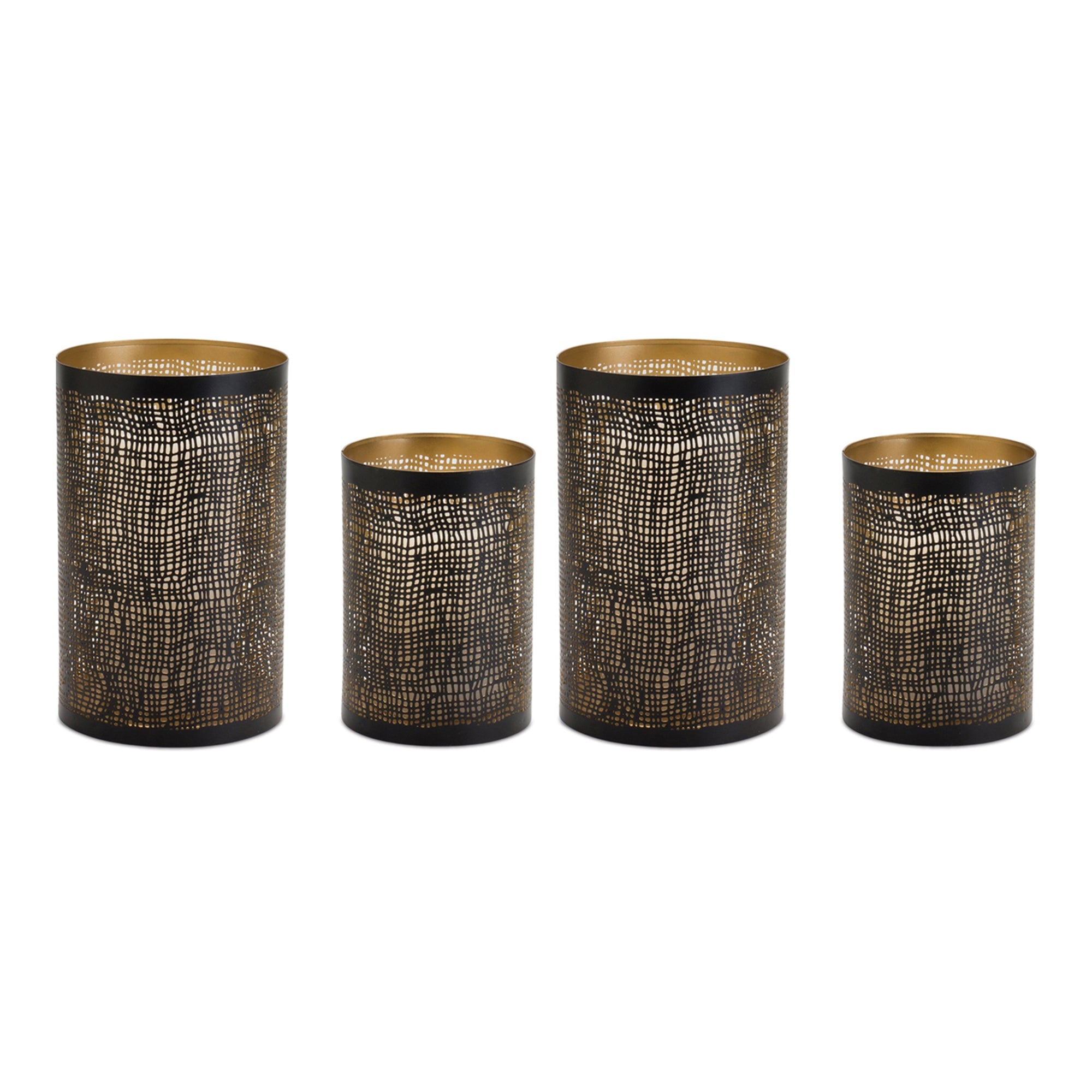 Abstract Punched Metal Candle Holder, Set of 2