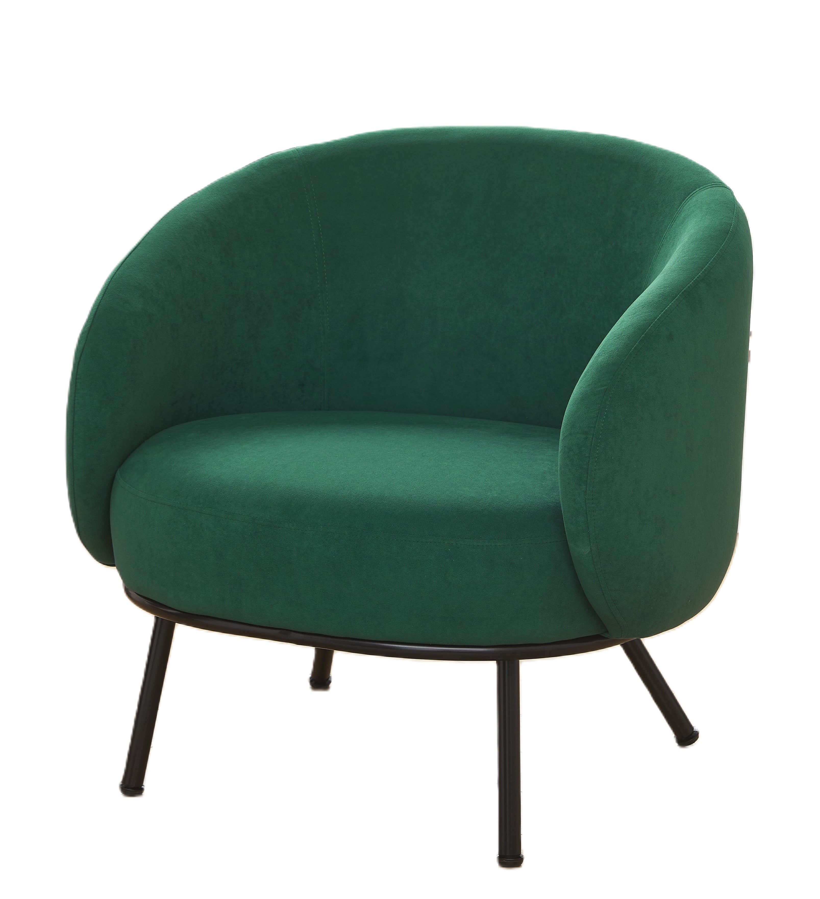 Mid-Century Modern Velvet Accent Chair, Upholstered Barrel Armchair with Metal Legs, Comfy Single Sofa Chair for Living Room Bedroom