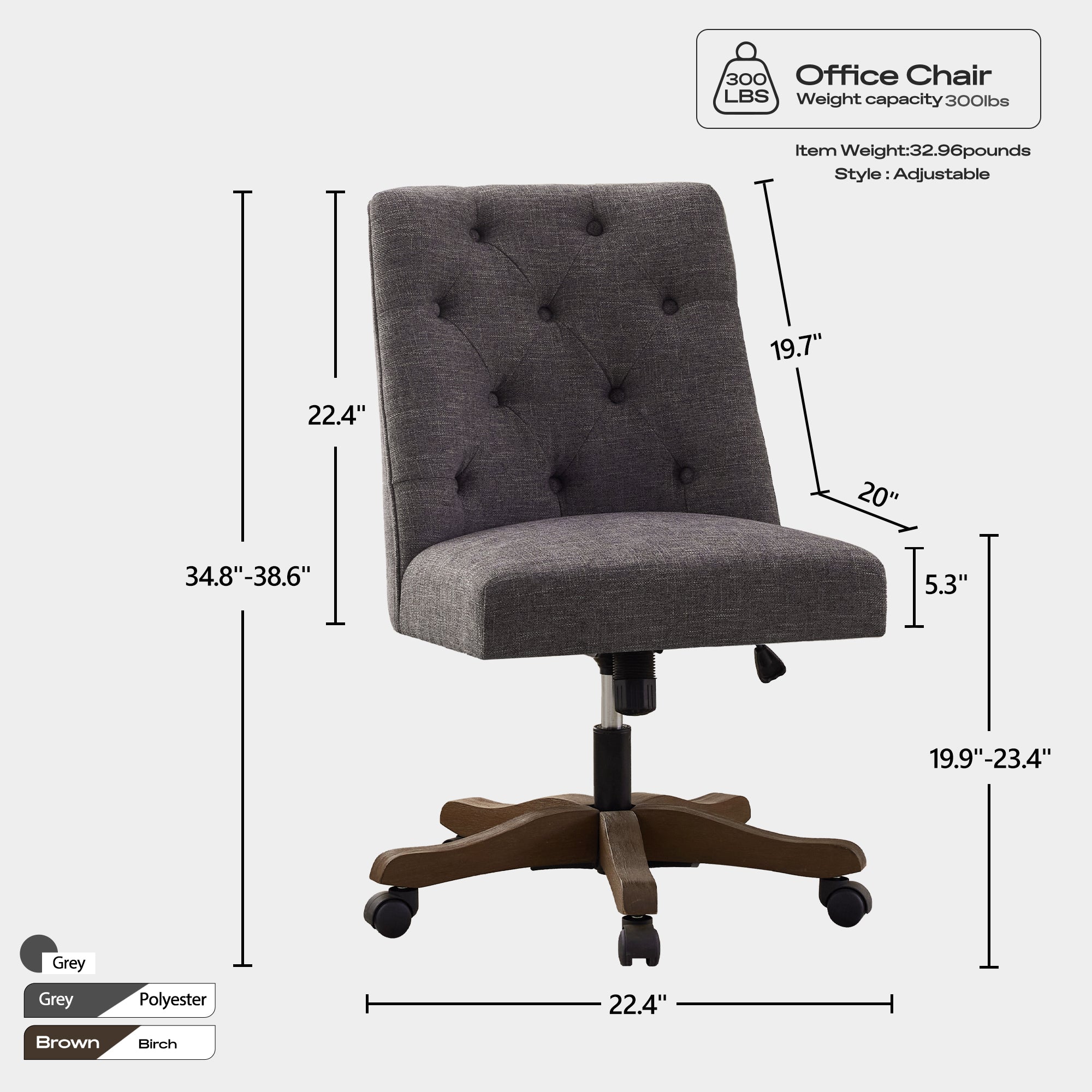 Chenille Upholstered Armless Swivel Desk Chair