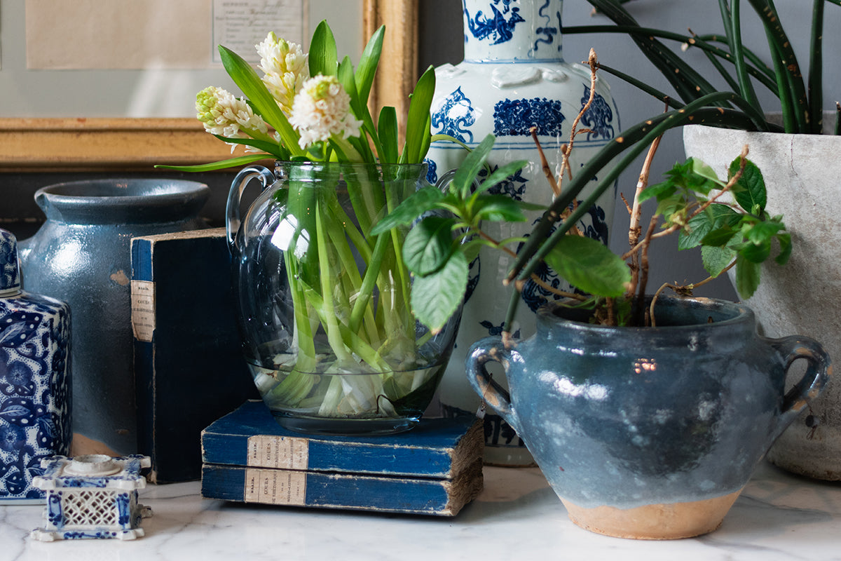 Glass Amphora Flower Vase, Denim Blue