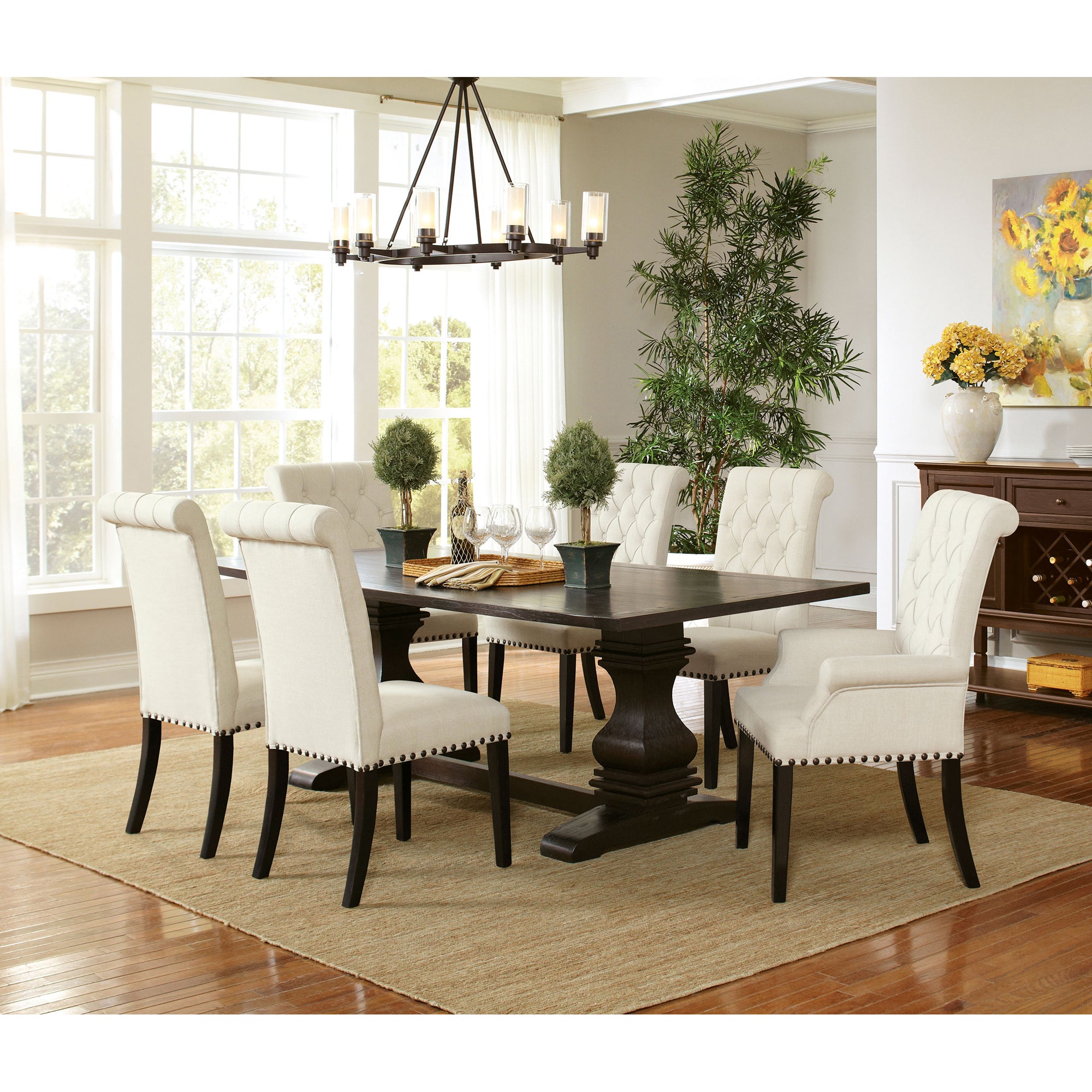 Sonja Cream Dining Set with Tufted Upholstered Dining Chairs