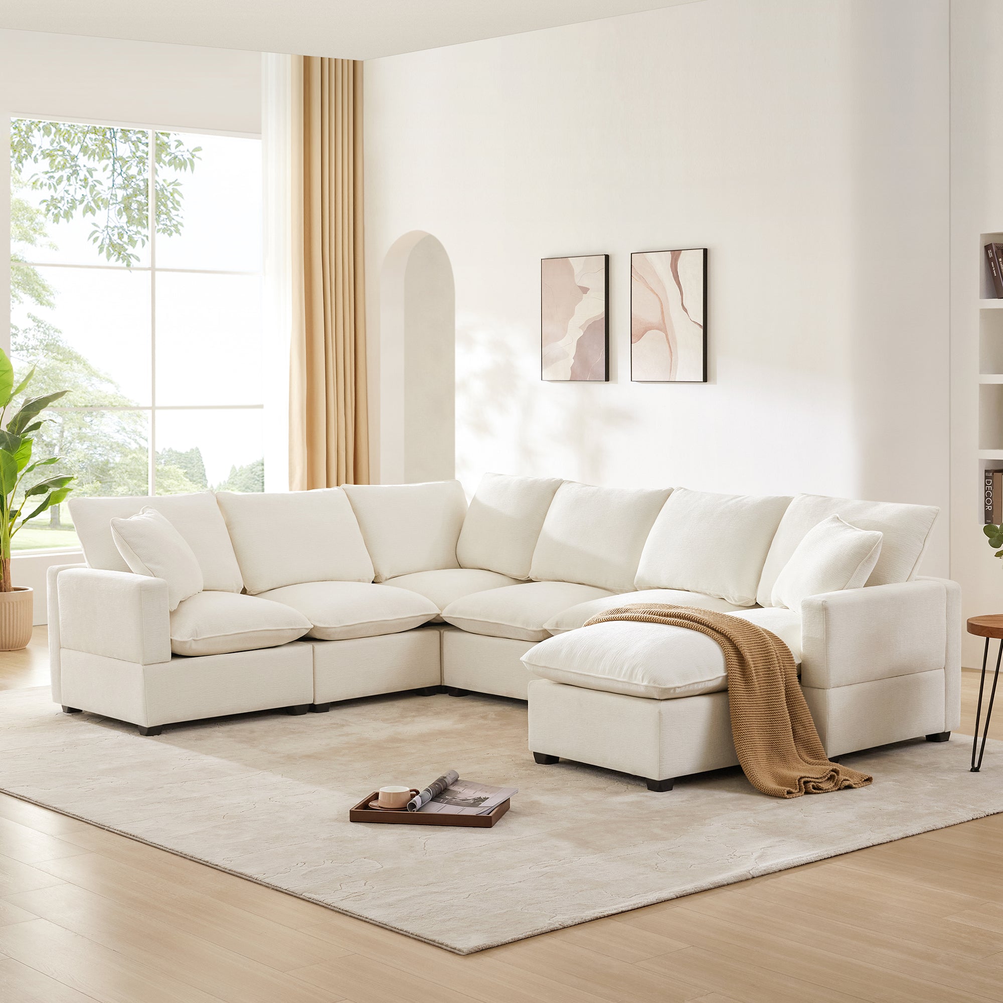 Chenille Modular U-Shape Sectional Sofa, Seats 7