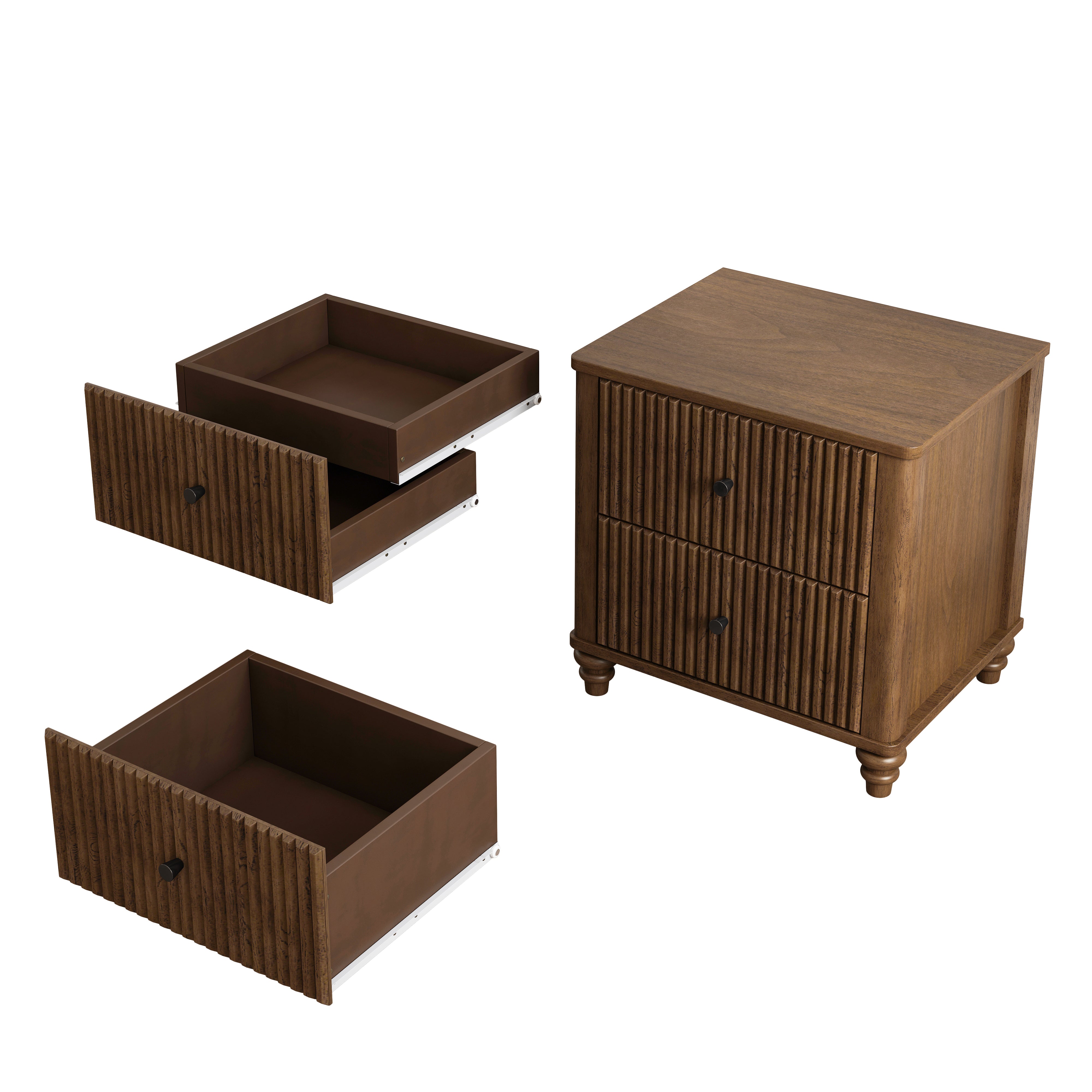 Fluted Nightstand with 3 Drawers