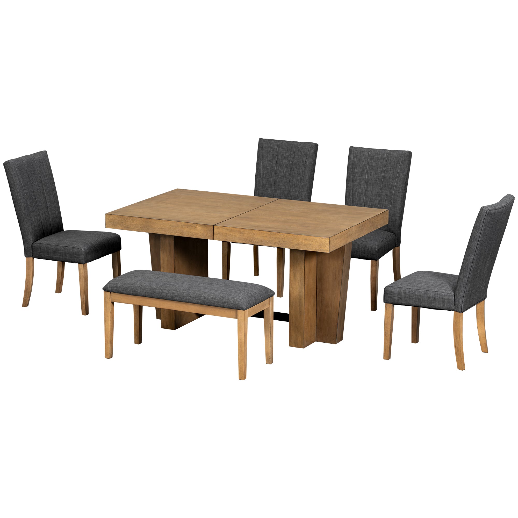 Meadowlark Farmhouse Extendable Wood Dining Table with 4 Upholstered Chairs & Bench