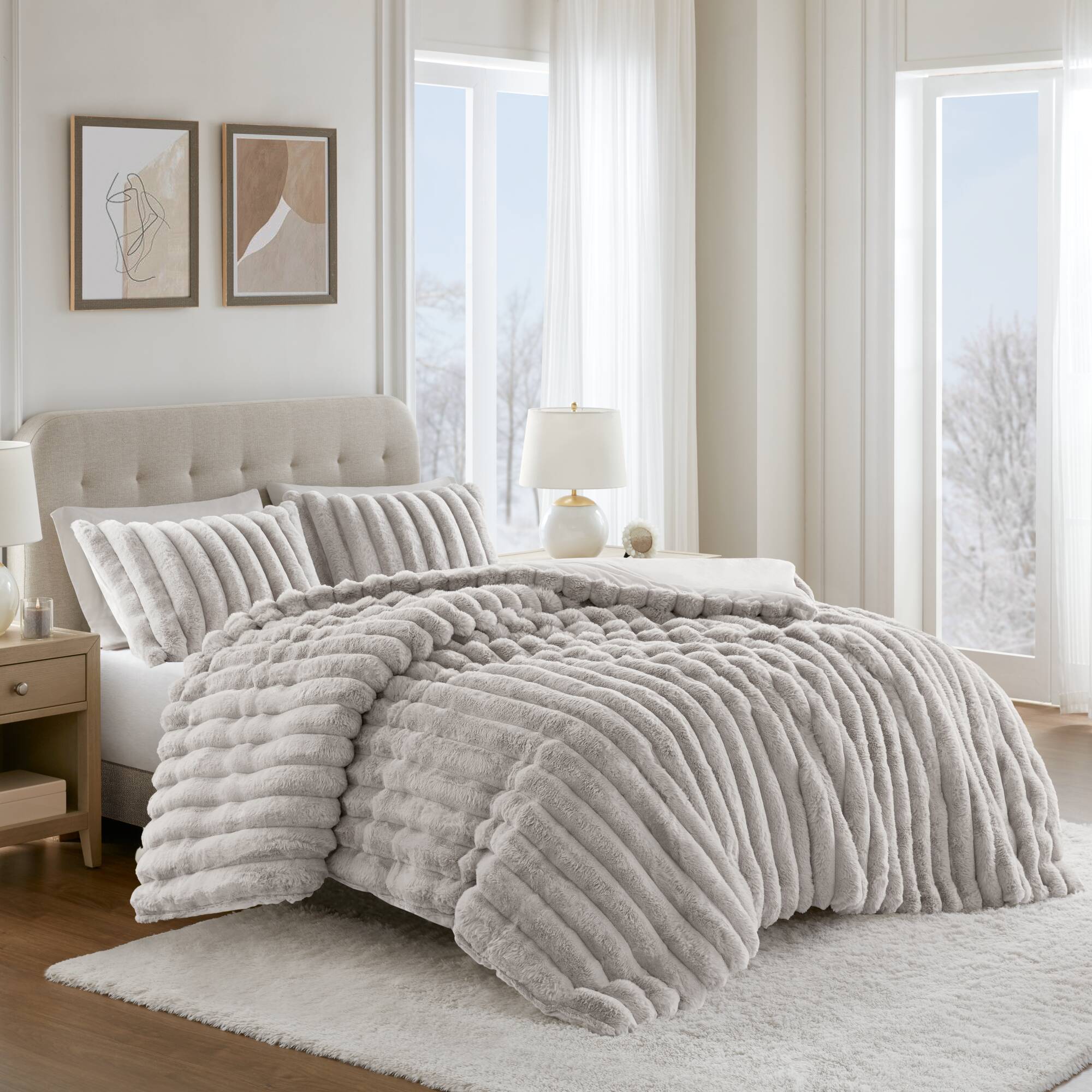 Ultrasoft Faux Fur Ribbed Comforter Set