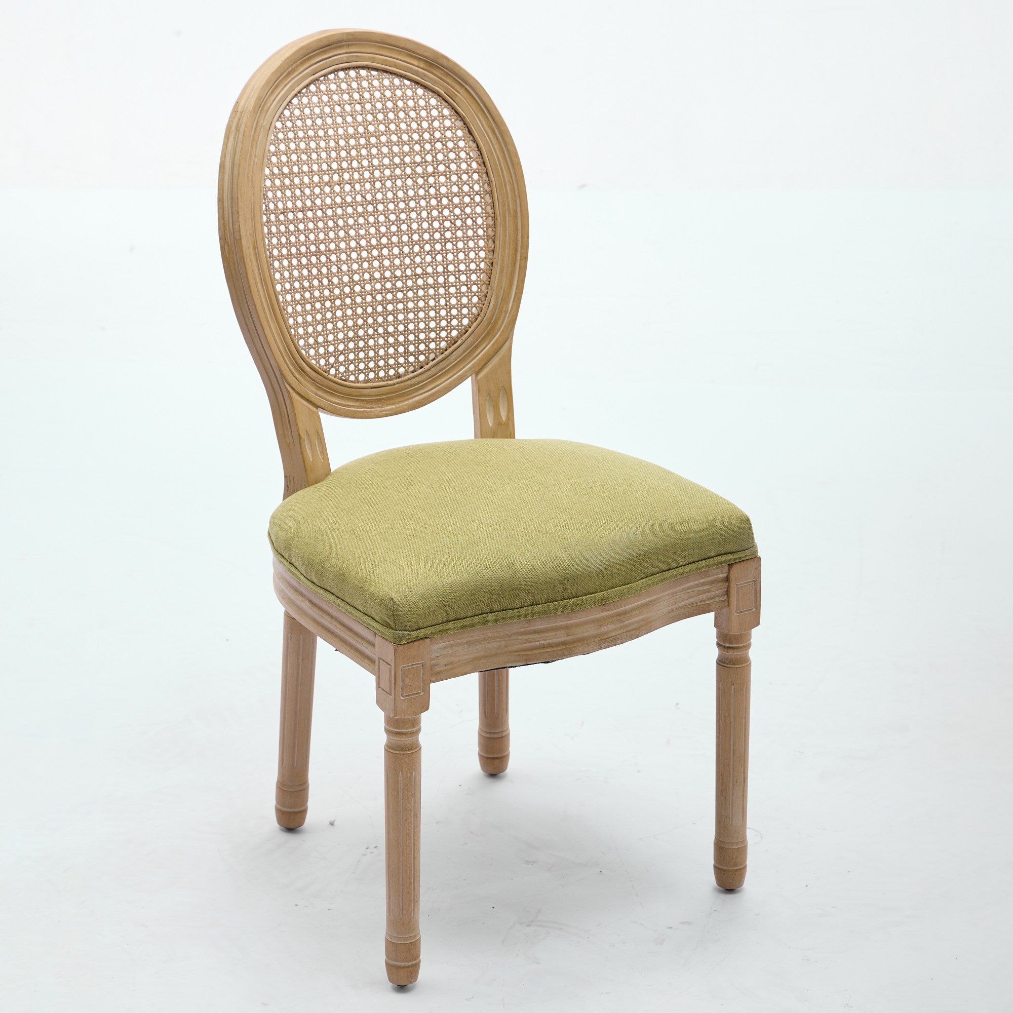 French Country Dining Chairs with Round Rattan Backrest, Set of 2