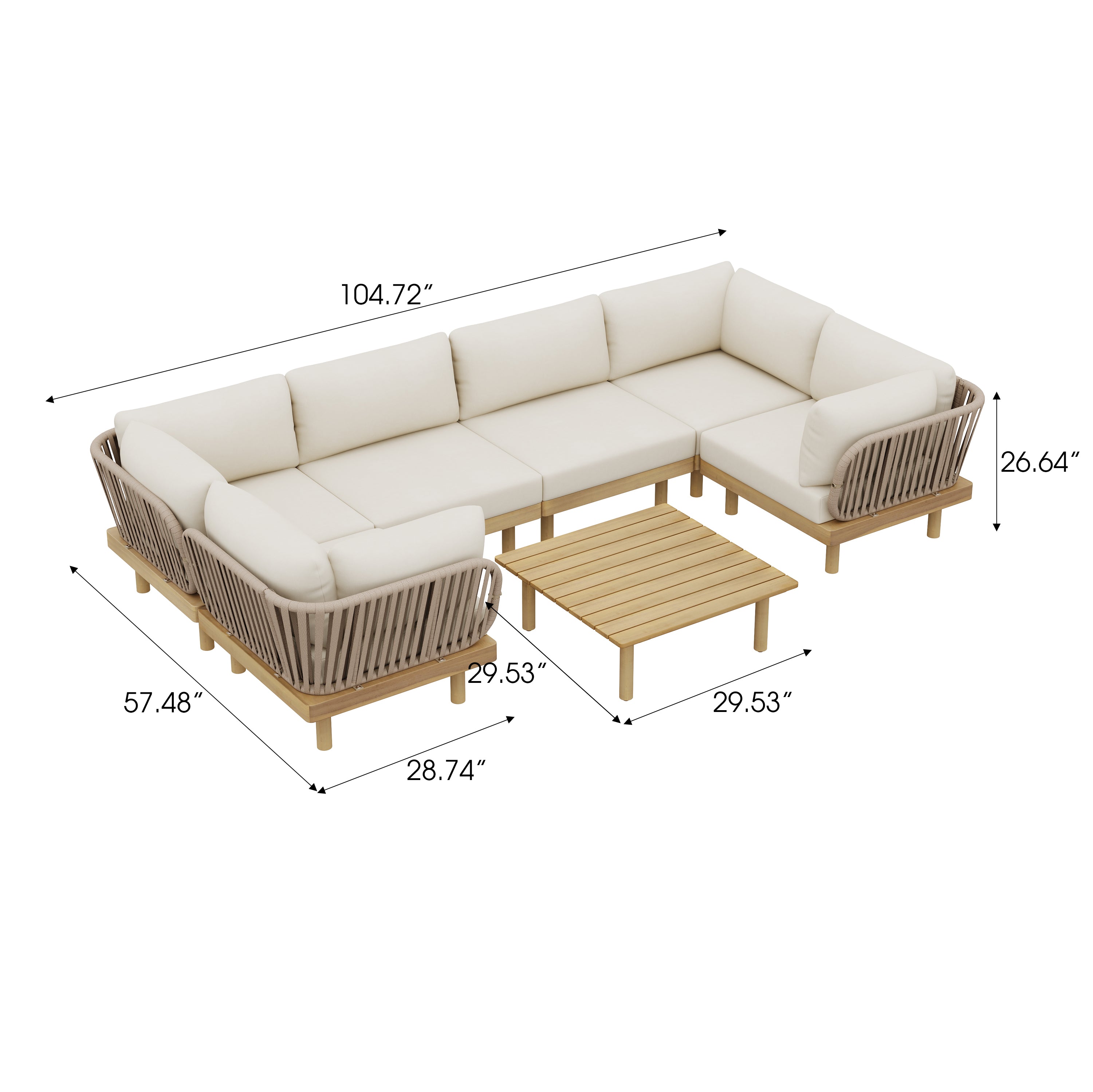 Sebastian 7-Piece Acacia Wood Outdoor Sectional Sofa Set