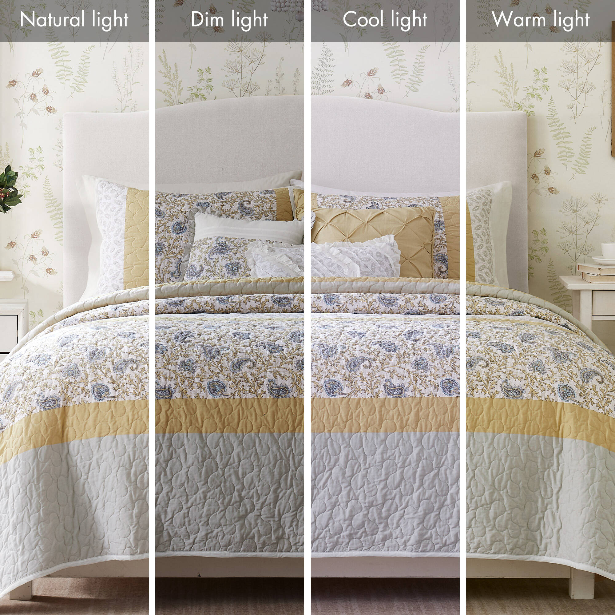 6 Piece Cotton Percale Quilt Set with Throw Pillows