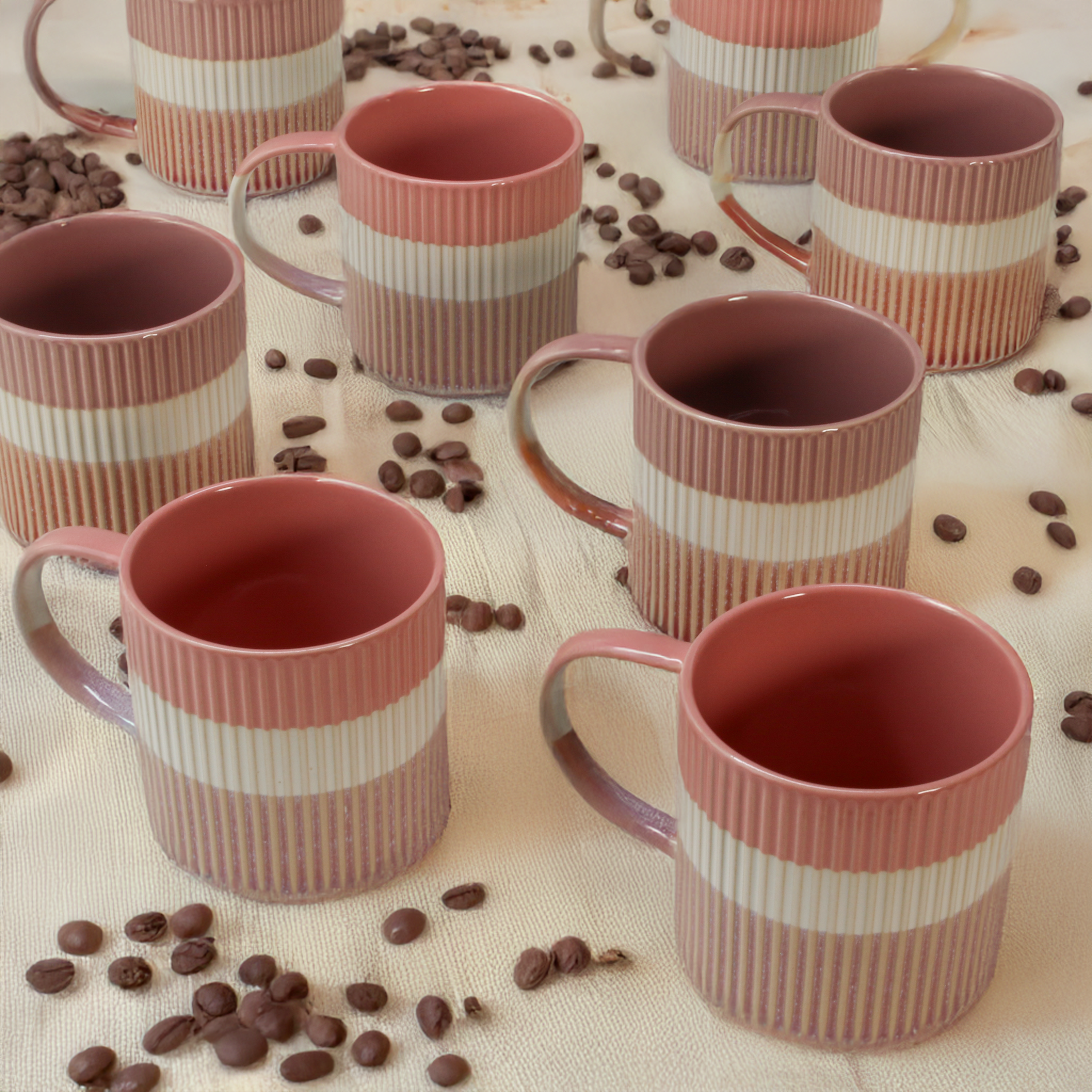 Tri-Color Mugs, Set of 8