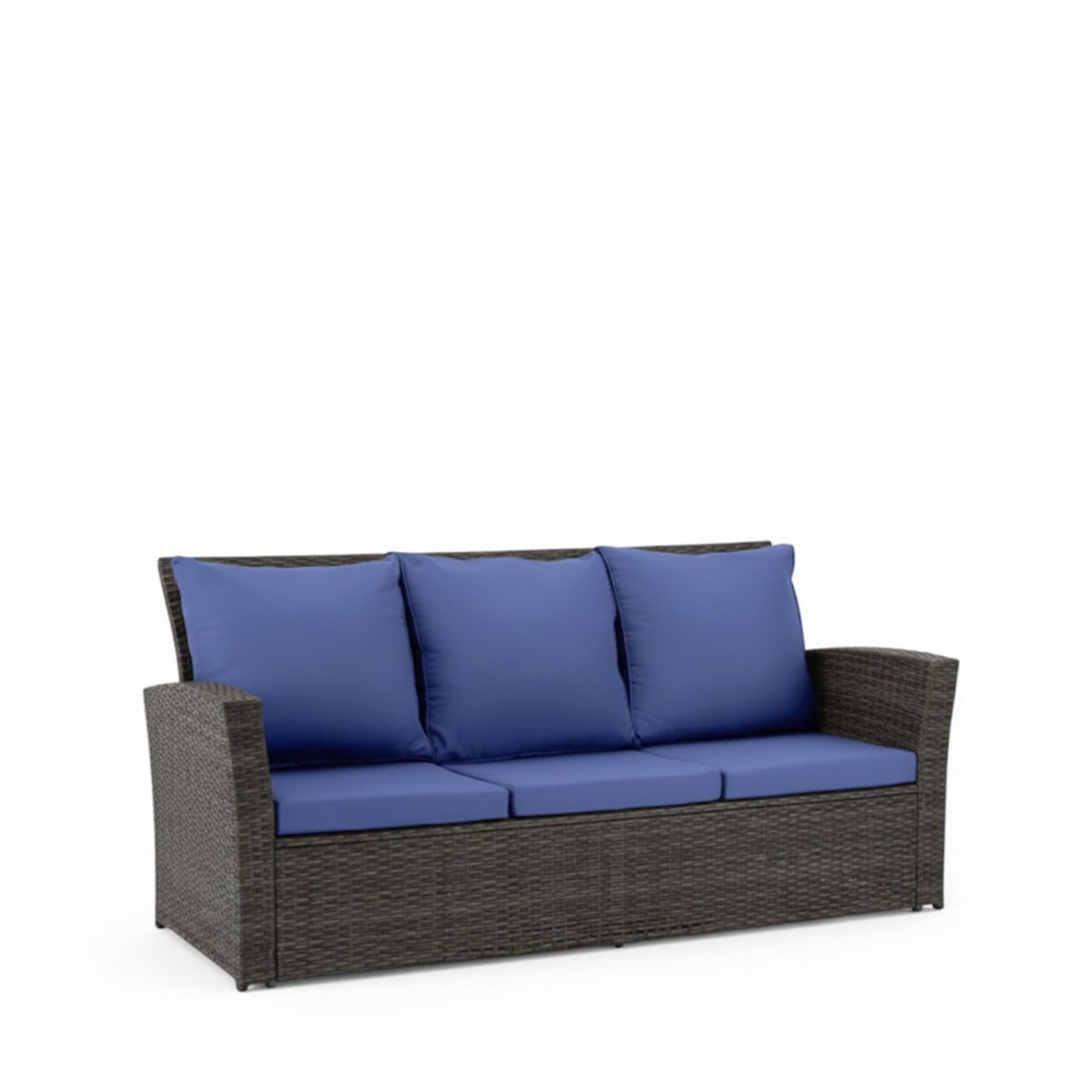 All-Weather Wicker 3-Seat Patio Sofa with Thick Gray Cushions & Black Iron Frame, 67.7'