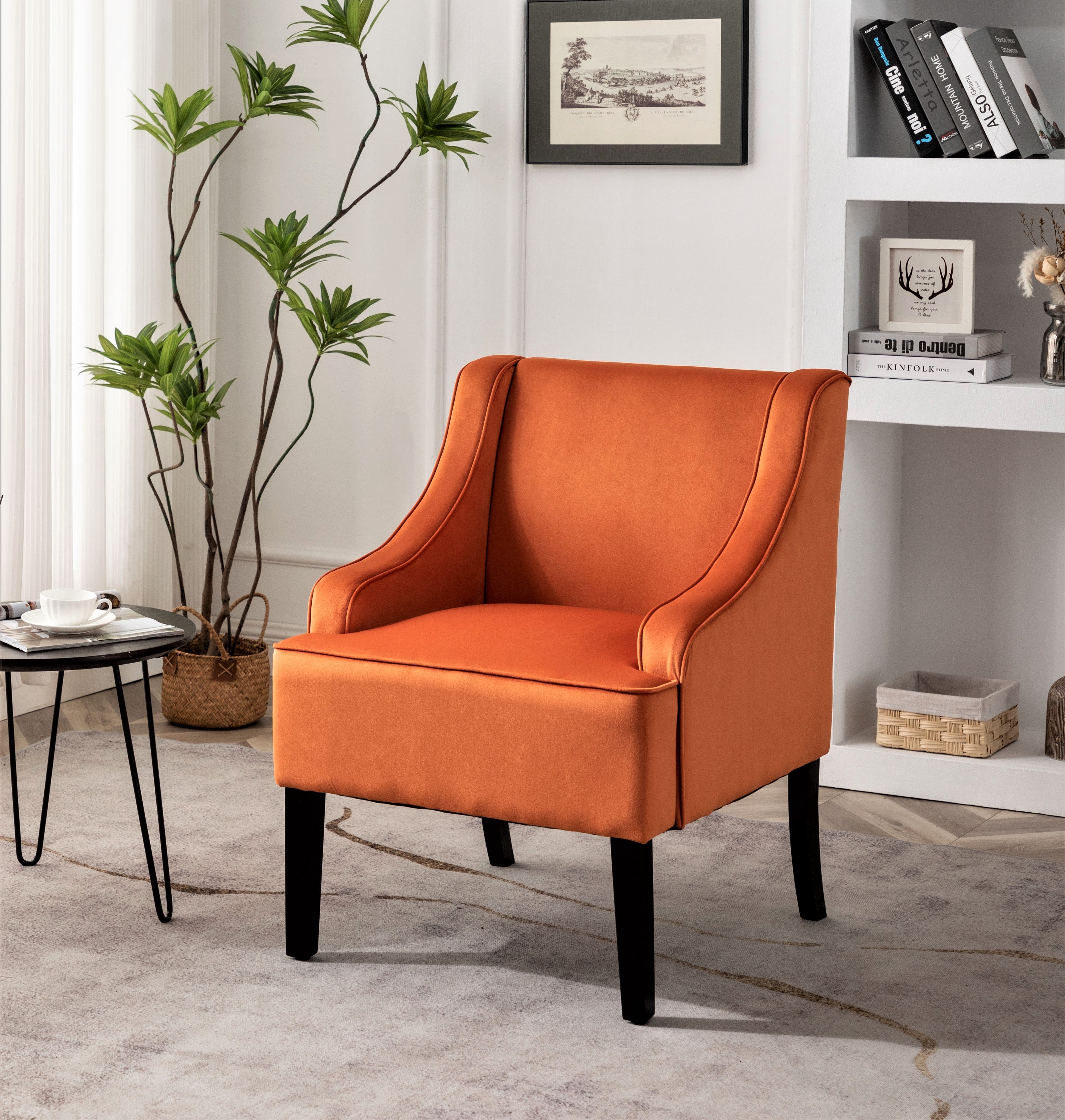 Versatile Upholstered Side Chair, Solid Wood Frame with Recessed Arms, Tapered Front Legs and Flared Back Legs, Foam & Sinuous Springs Cushioned Accent Chair for Entryway Bedroom Dining Room