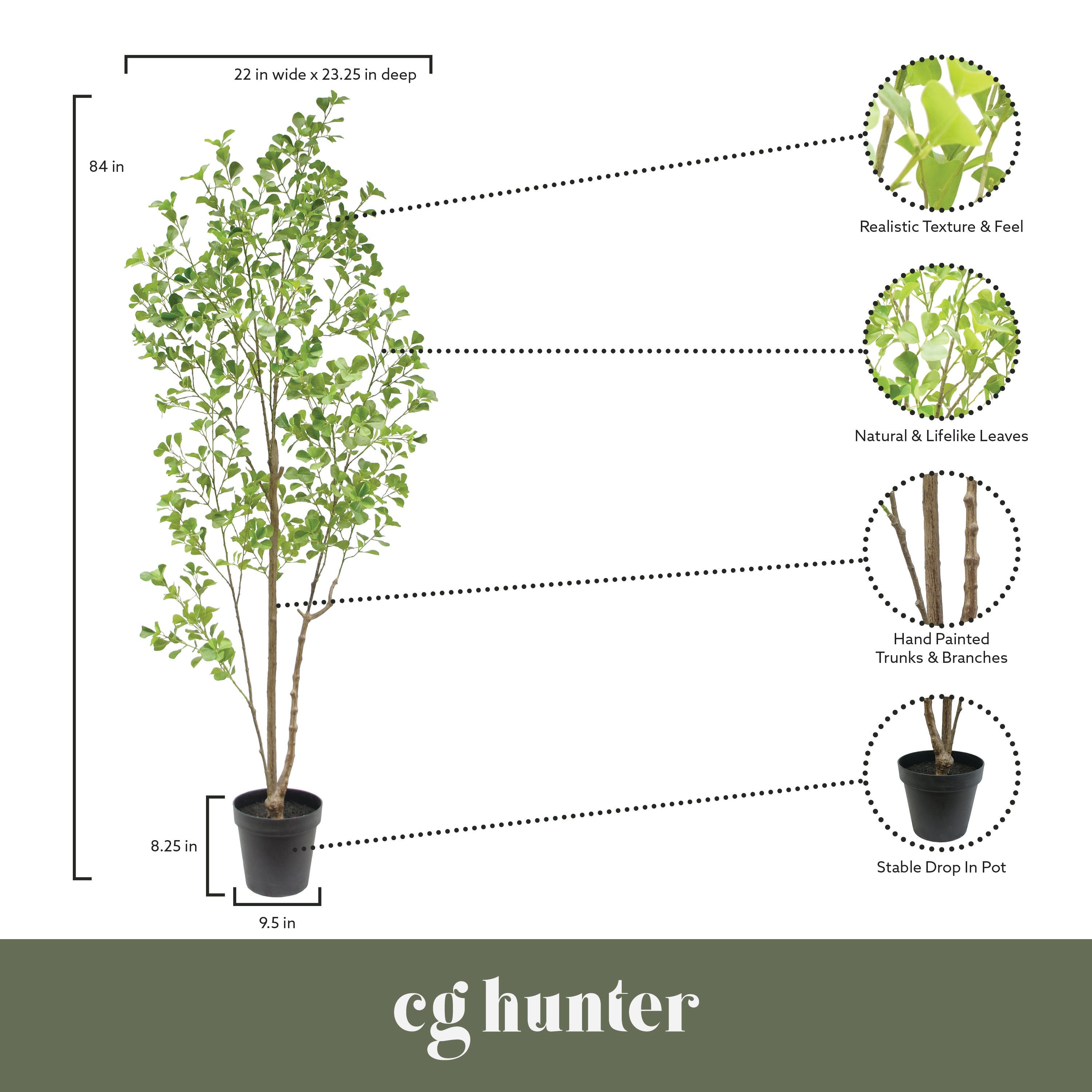 Faux Heart Leaf Ficus Tree, 7 ft