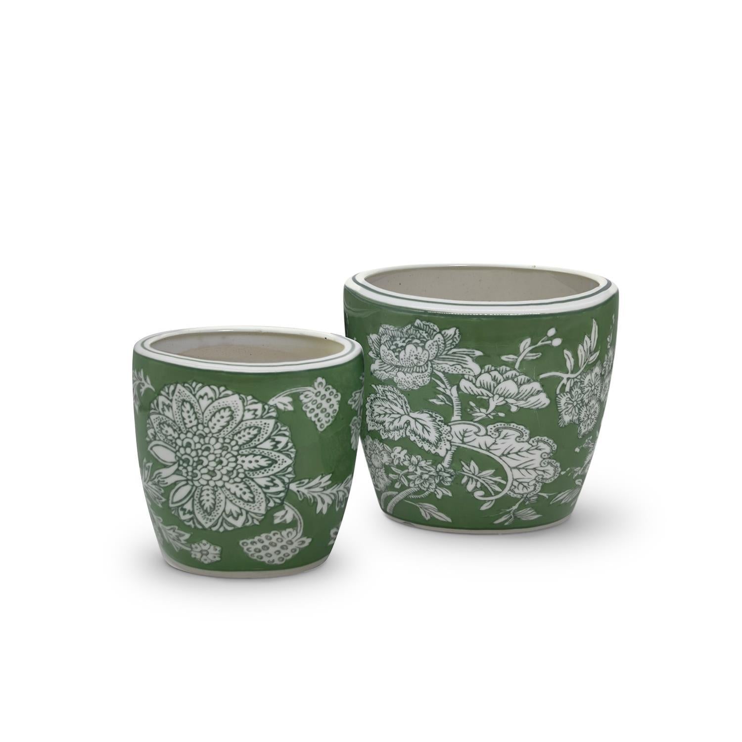 Countryside Hand-Painted Cachepot / Planter, Set of 2