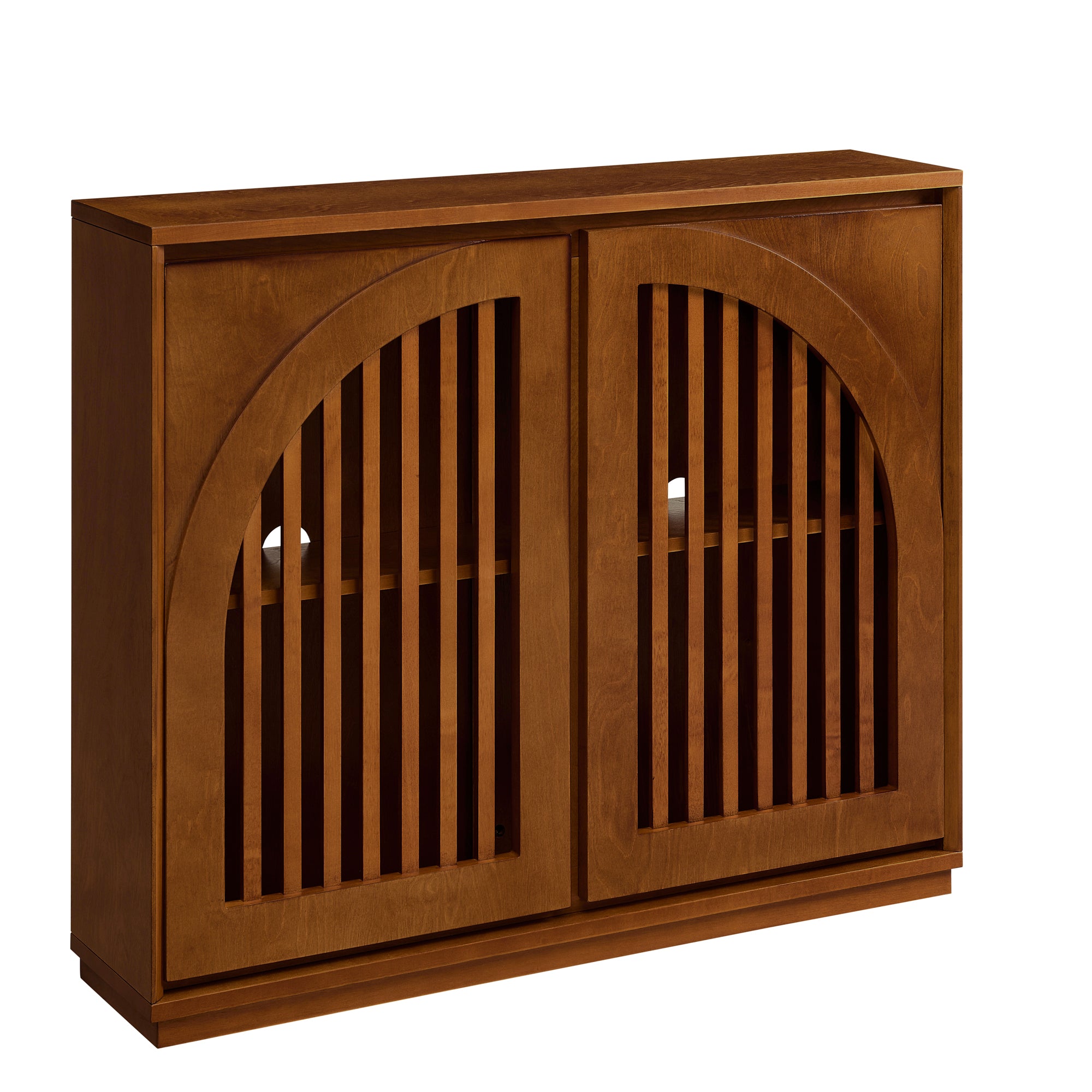 Mid-Century Modern Fluted Narrow Storage Cabinet with 2 Outlet Holes