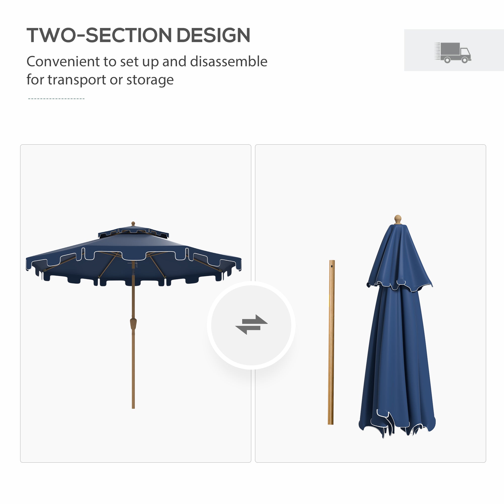 9' Double Top Ruffled Patio Umbrella with Push Button Tilt and Crank