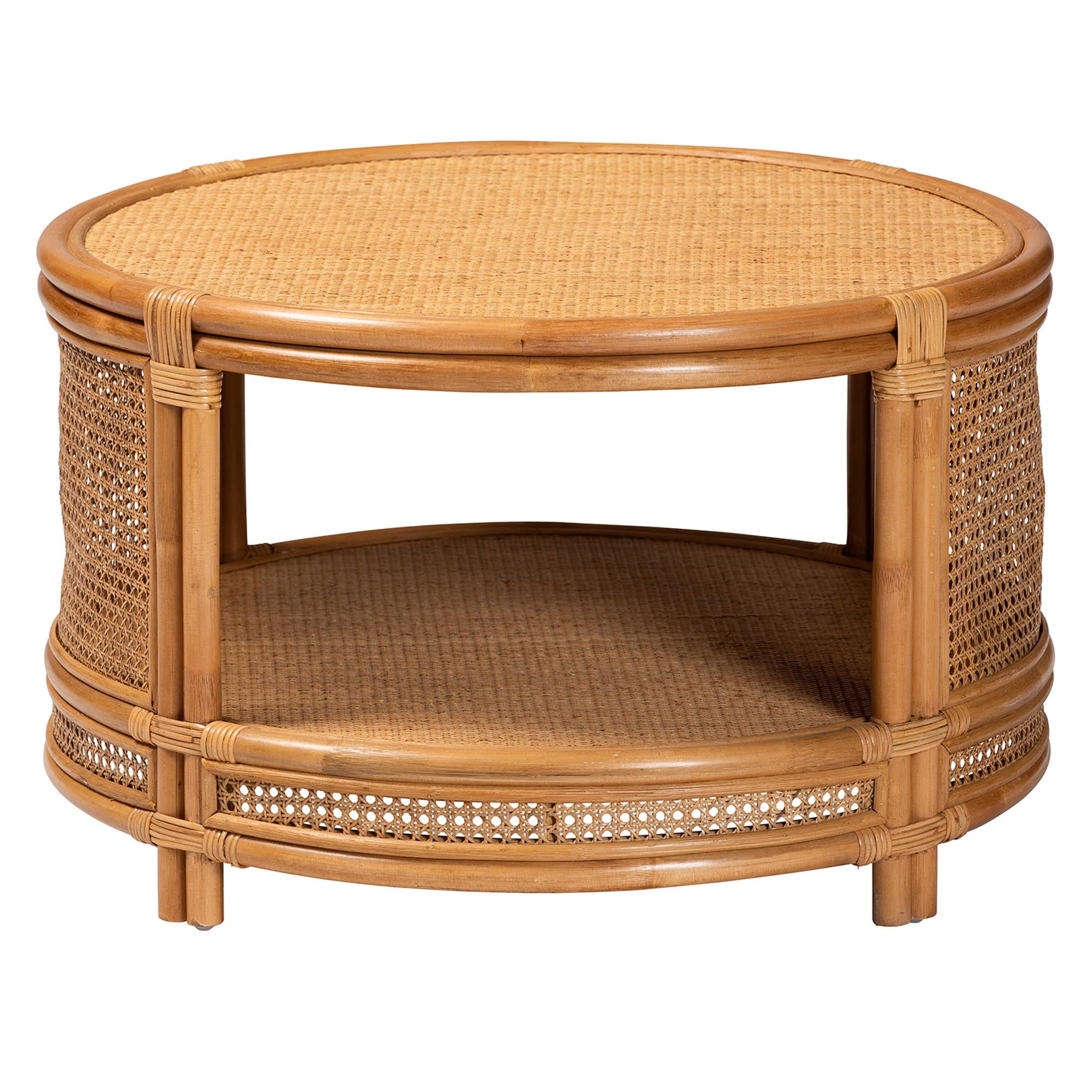 Modern Bohemian Natural Brown Rattan Coffee Table