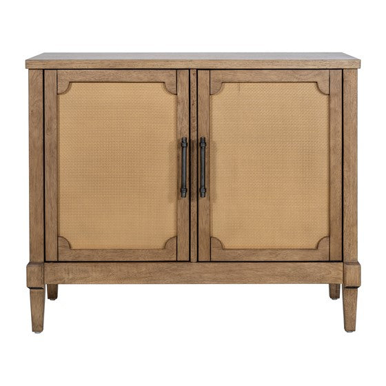 Accent Cabinet with 2 Cane Doors and Metal Pull Handles
