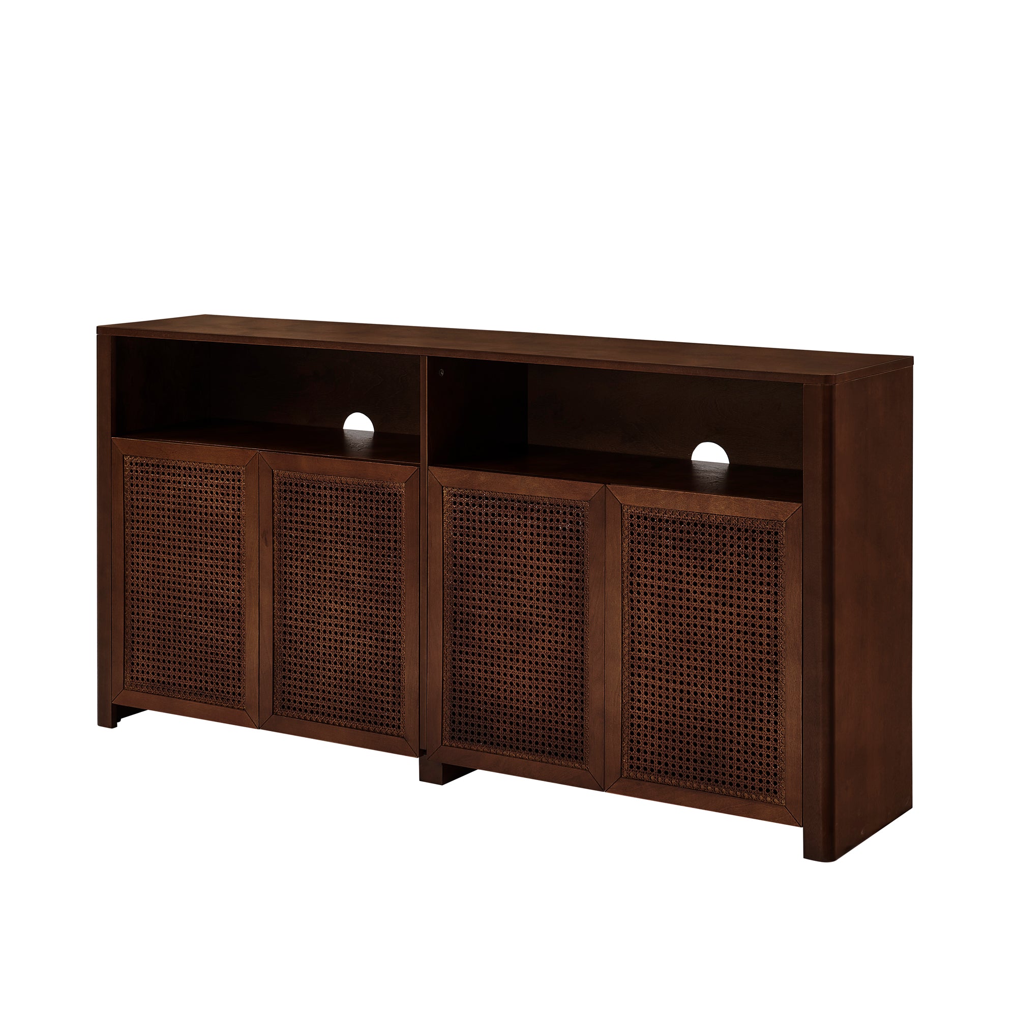63" Mid-Century Modern Rattan Sideboard Buffet Storage Cabinet